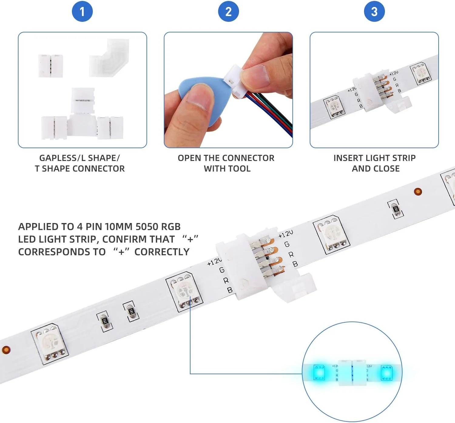 کیت اتصالات نوار چراغ ال ای دی MAOXWY، مجموعه لوازم جانبی نوار چراغ ال ای دی RGB با عرض 10 میلی متر و 4 پین 5050 به همراه گیره و ابزار اتصال