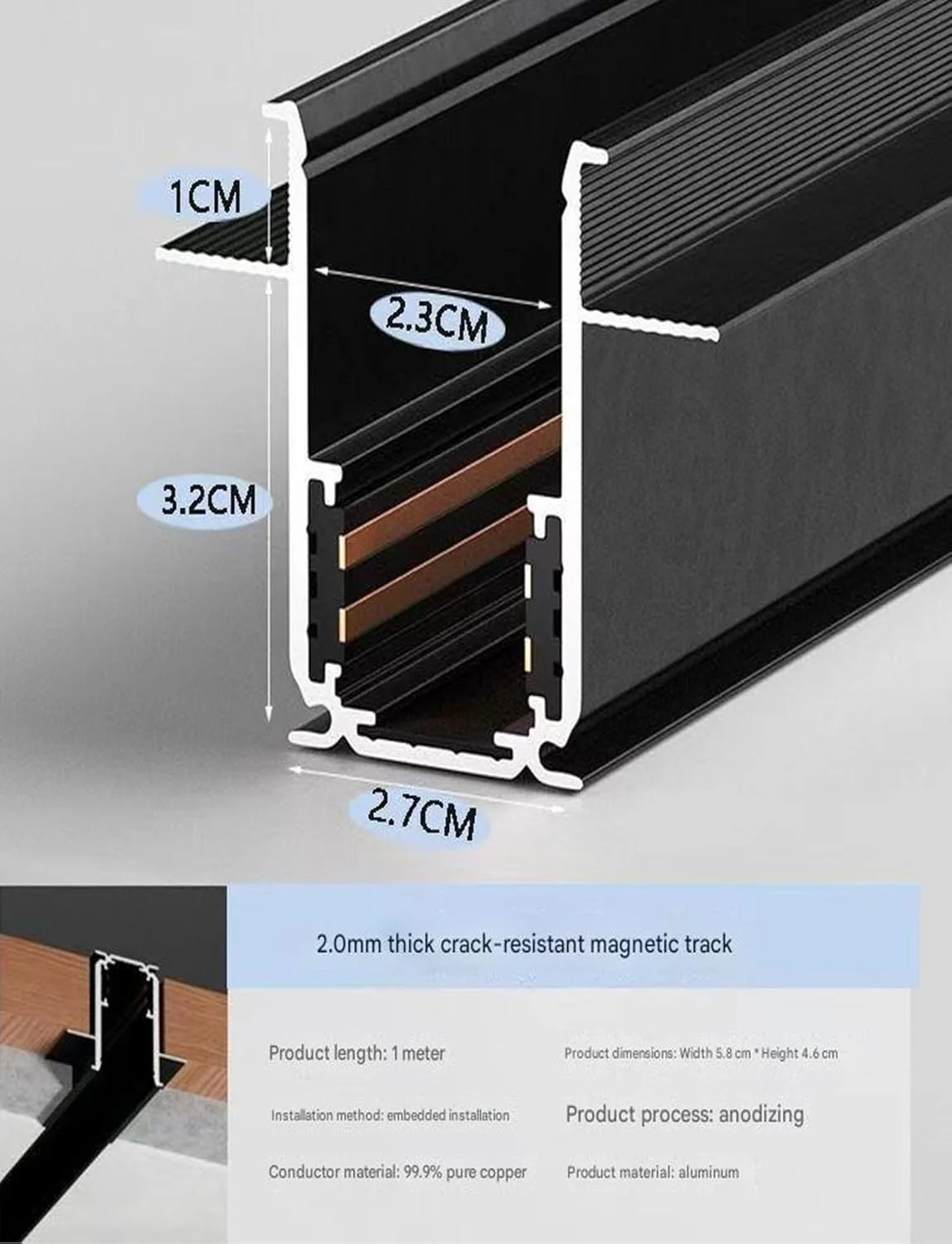 ریل چراغ مگنتی توکار، کانال آلومینیومی سقفی برای اتاق نشیمن، دفتر، آشپزخانه، حمام، اتاق مطالعه (100 سانتی متر) ریل چراغ مگنتی توکار، کانال آلومینیومی سقفی برای اتاق نشیمن، دفتر، آشپزخانه، حمام، اتاق مطالعه (100 سانتی متر)