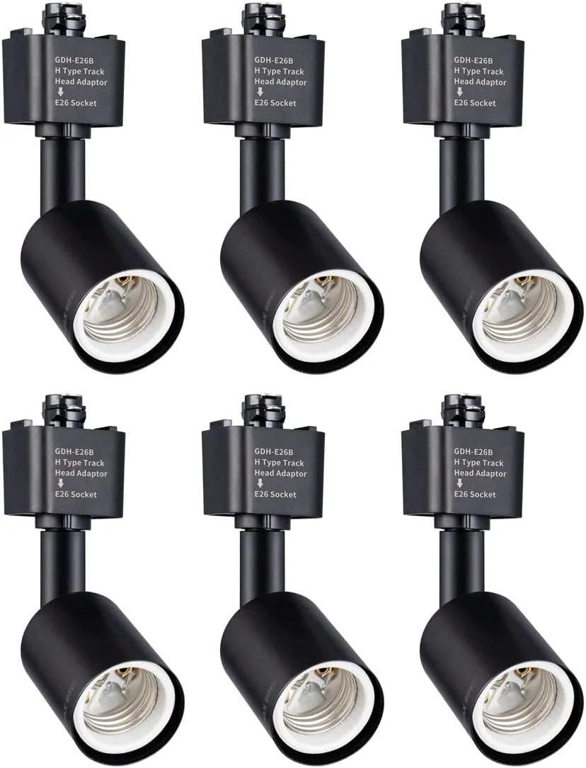 آداپتور چراغ ریلی نوع H به پایه پیچی متوسط E26، قابلیت تنظیم جهت نور، بسته 6 عددی (مشکی)
