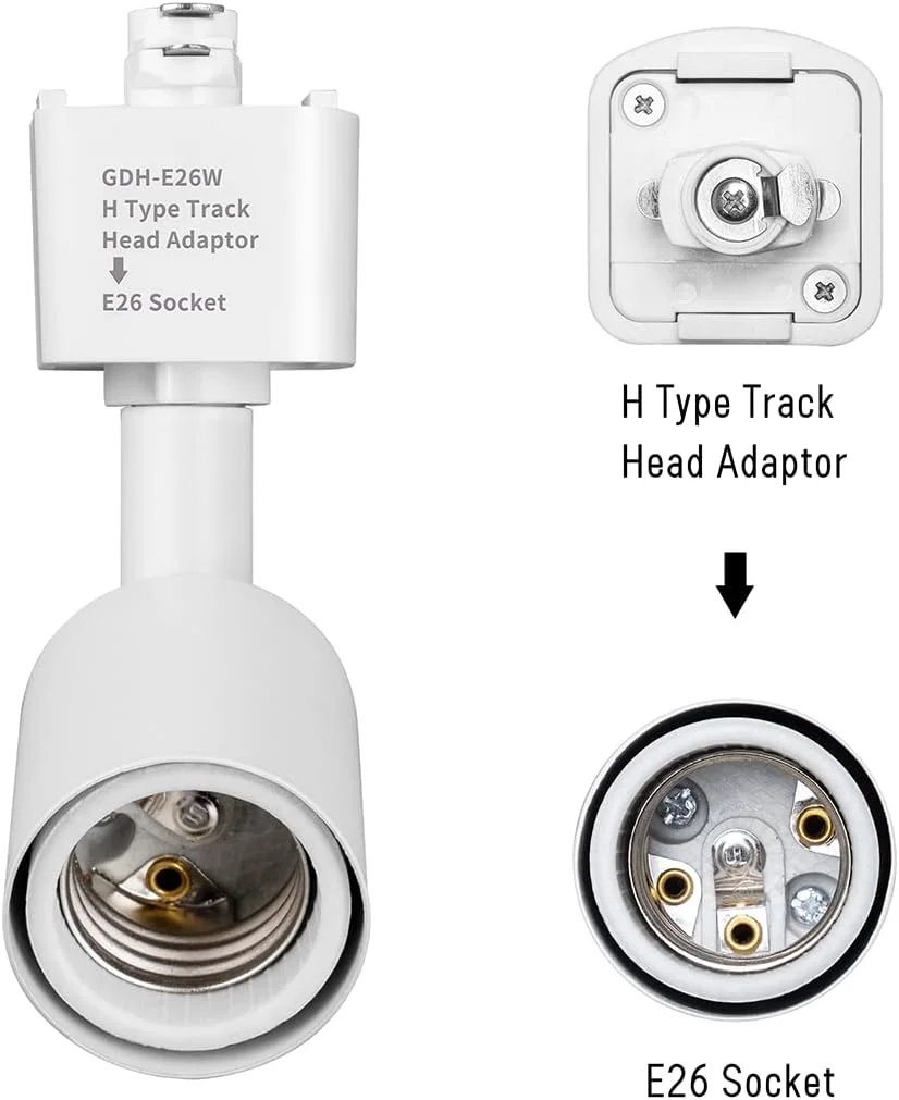 آداپتور سر چراغ ریلی نوع H به پایه پیچی متوسط E26 با قابلیت تنظیم جهت نور، بسته 3 عددی (سفید)
