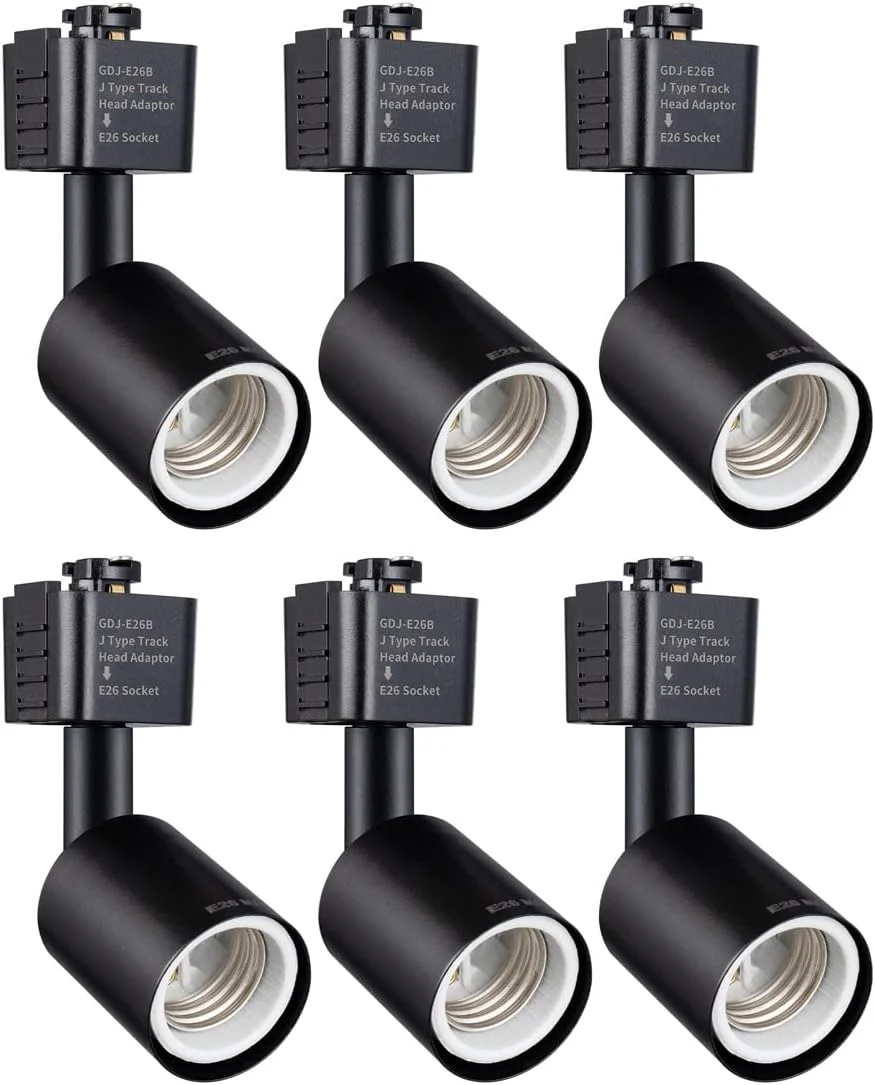 تبدیل چراغ ریلی نوع J به پایه پیچی متوسط E26 با قابلیت تنظیم جهت نور، بسته 6 عددی (مشکی)
