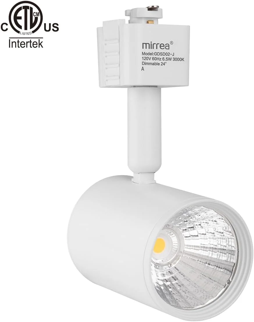 چراغ های ریلی LED Mirrea سازگار با ریل های تک مداره نوع J، چراغ سقفی برای نورپردازی تاکیدی، آثار هنری دیواری، نورپردازی نمایشگاهی 6.5 وات 24 درجه سفید بسته 6 عددی (3000K سفید گرم)