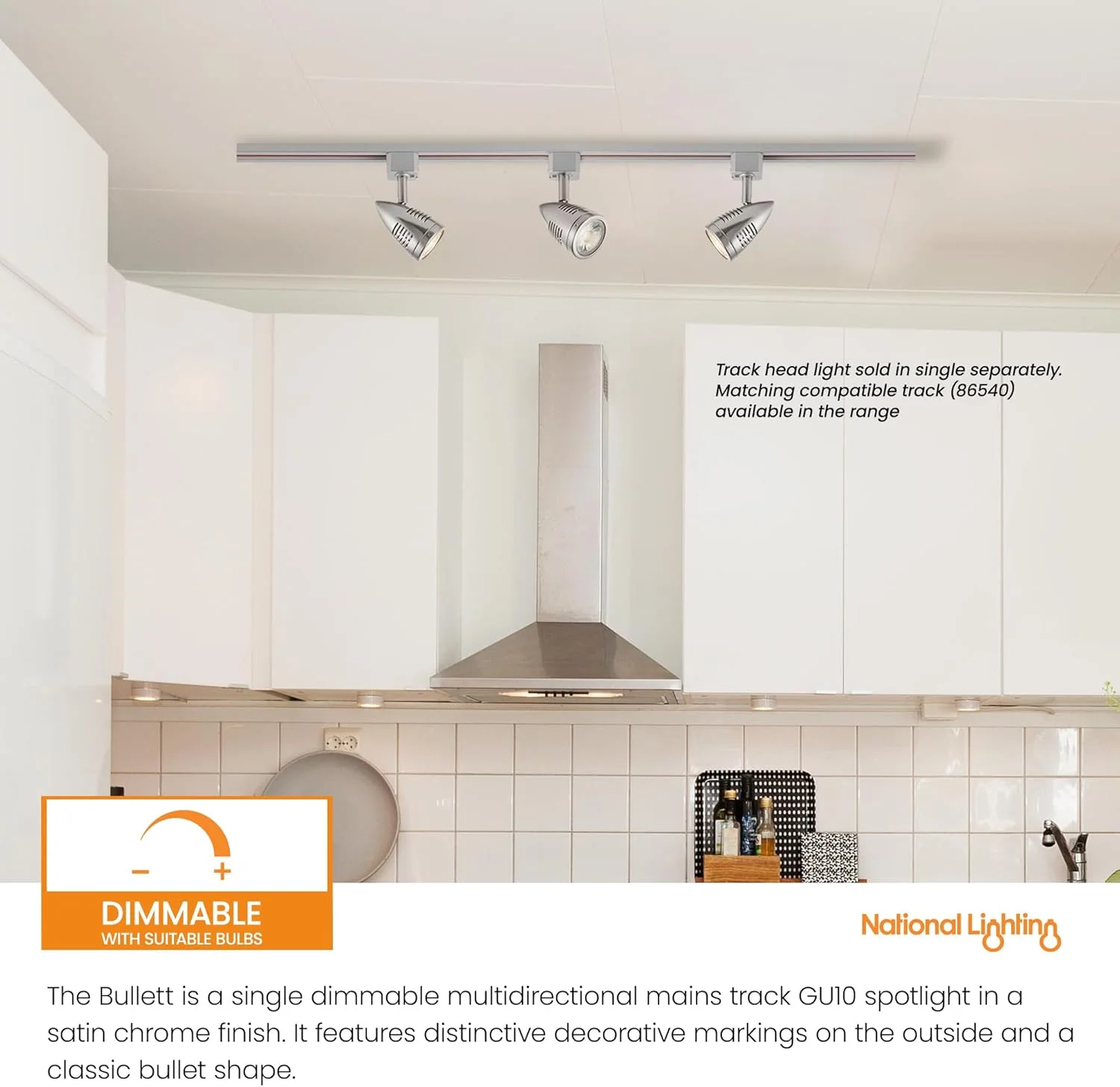 چراغ ریلی چند جهته نشنال لایتینگ با طراحی بولت، روکش کروم ساتن، سازگار با لامپ ال ای دی GU10، دارای قابلیت تنظیم چراغ ریلی چند جهته نشنال لایتینگ با طراحی بولت، روکش کروم ساتن، سازگار با لامپ ال ای دی GU10، دارای قابلیت تنظیم