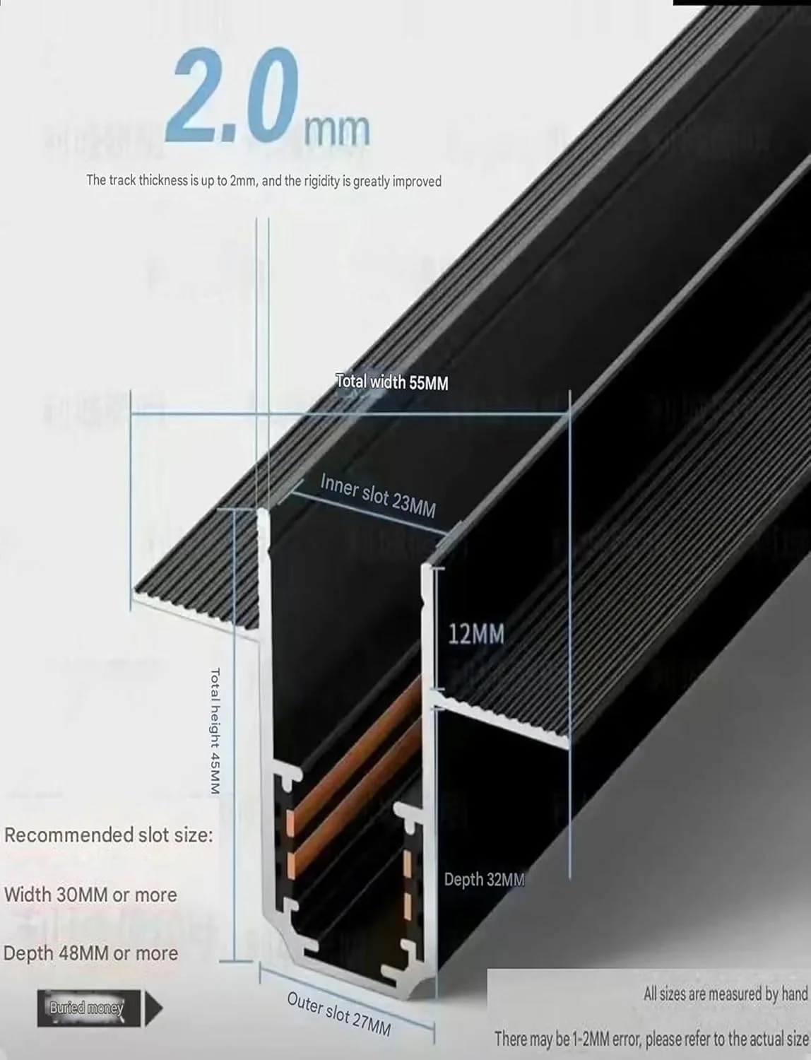 ریل آهنربایی توکار LED برای چراغ های ریلی، آلومینیومی، مناسب سقف کاذب برای اتاق نشیمن، آشپزخانه، دفتر، فروشگاه (150 سانتی متر)
