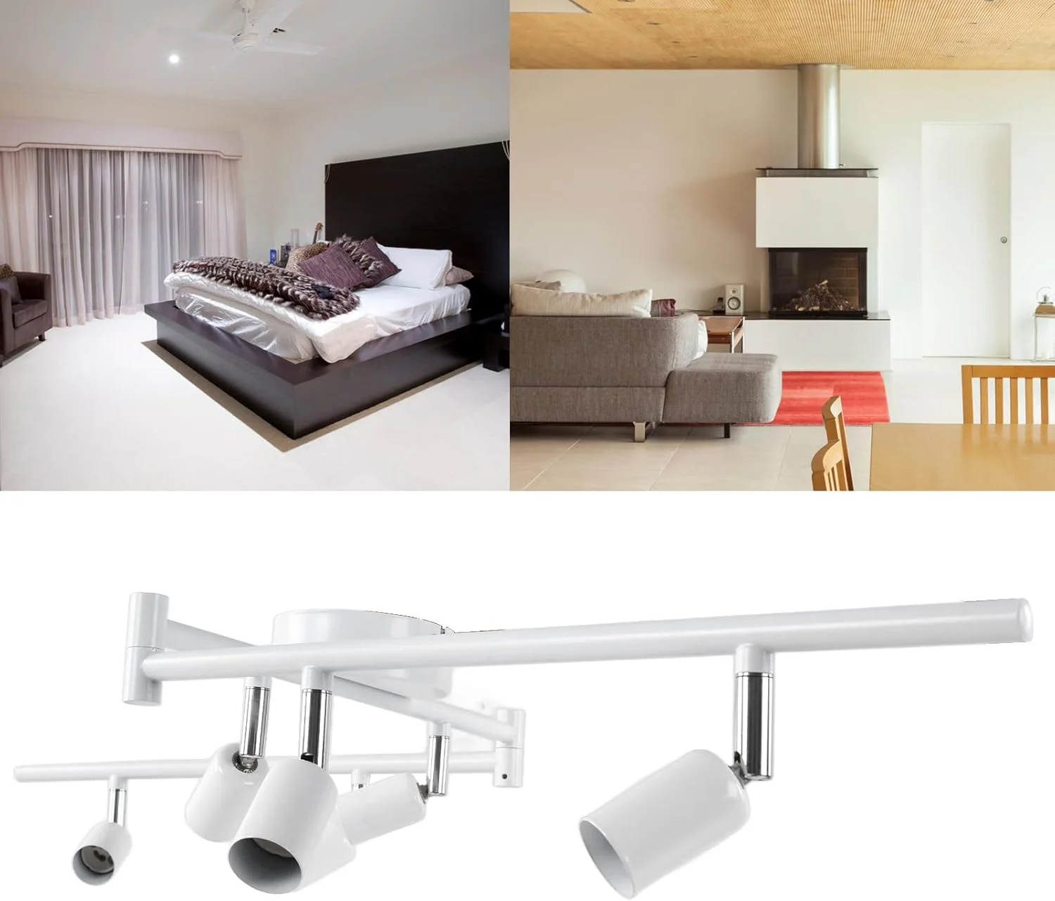 چراغ ریلی چرخشی، کیت نورپردازی ریلی قابل تعویض با قابلیت تنظیم 90 درجه، نصب آسان و مدرن، مناسب برای اتاق خواب و نمایشگاه (سفید)