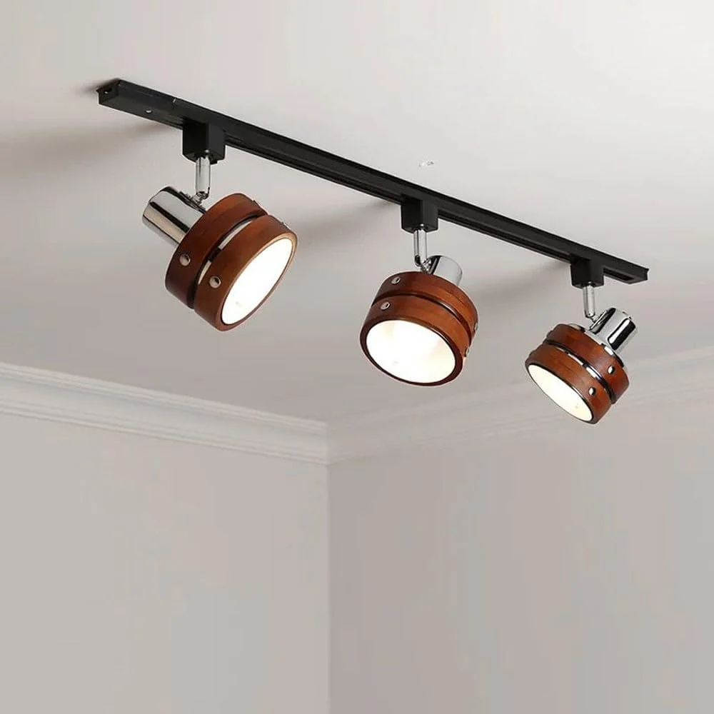 چراغ ریلی انعطاف پذیر RXPVUXE، چراغ های ریلی سقفی مشکی 3/4-شاخه، نورافکن سقفی چوبی گردویی با سر قابل تنظیم برای آشپزخانه، کمد، اتاق خواب، کیت های کامل چراغ ریلی، E27