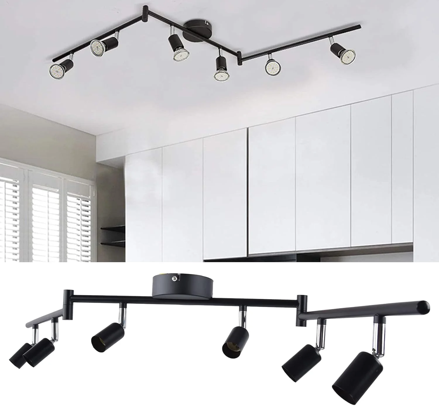 چراغ ریلی چرخشی، کیت نورپردازی ریلی قابل تعویض با قابلیت تنظیم 90 درجه، نصب آسان مدرن و بدون تغییر شکل برای اتاق خواب و نمایشگاه (مشکی) چراغ ریلی چرخشی، کیت نورپردازی ریلی قابل تعویض با قابلیت تنظیم 90 درجه، نصب آسان مدرن و بدون تغییر شکل برای اتاق خواب و نمایشگاه (مشکی)