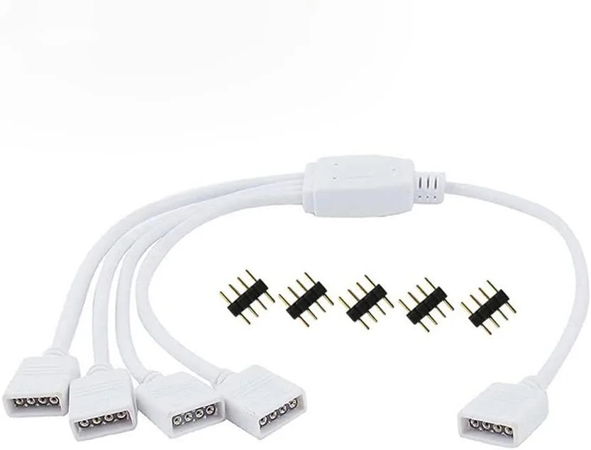 کابل تقسیم کننده 4 پین RGBZONE (چهار راهی) برای نوارهای ال ای دی RGB 5050 3528 به همراه 5 عدد کانکتور نری 4 پین