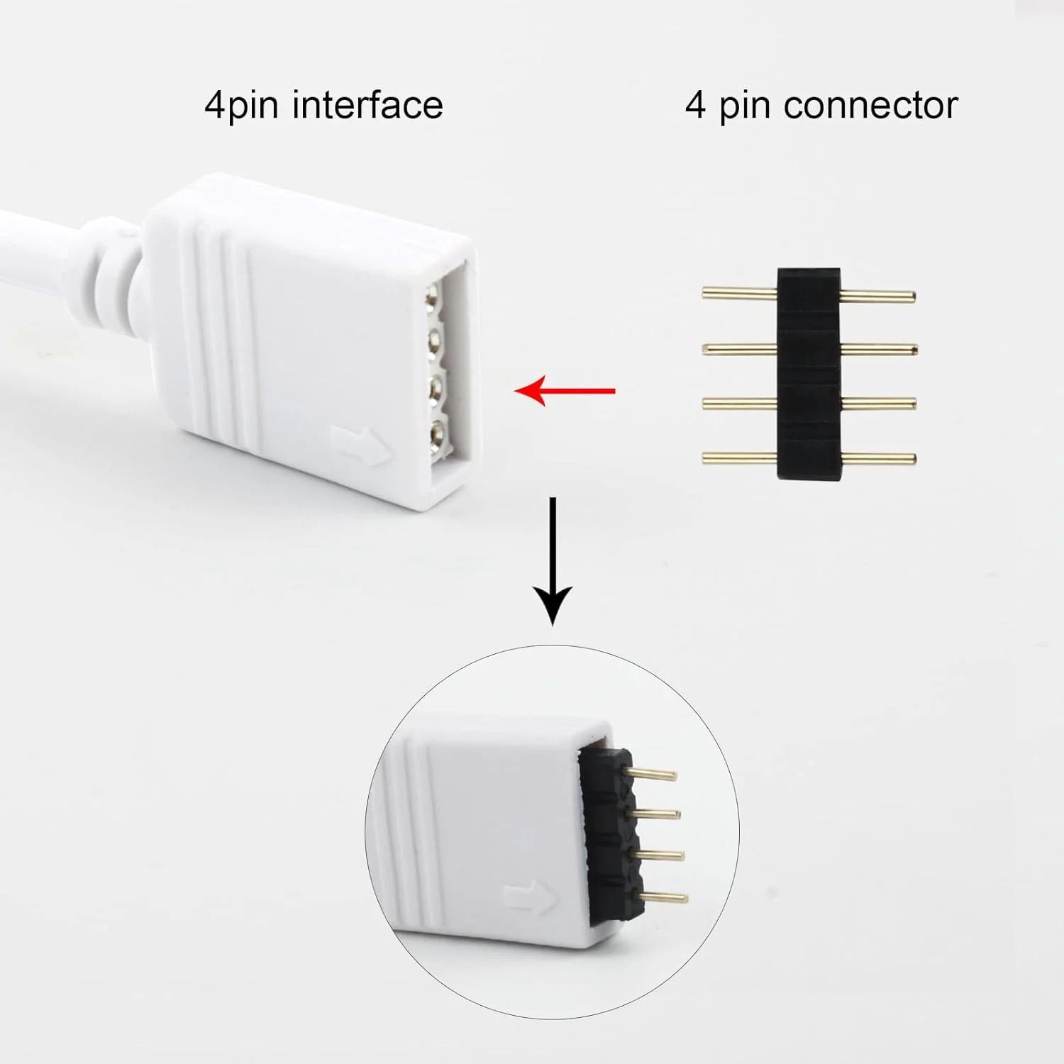کابل اتصال دهنده تقسیم کننده LED RGB از نوع 4 پین ماده به 2 ماده، بسته 2 عددی به همراه 6 عدد پلاگین 4 پین نر رایگان برای اتصال یک نوار نوری LED RGB 5050 3528 به دو نوار (30 سانتی متر)