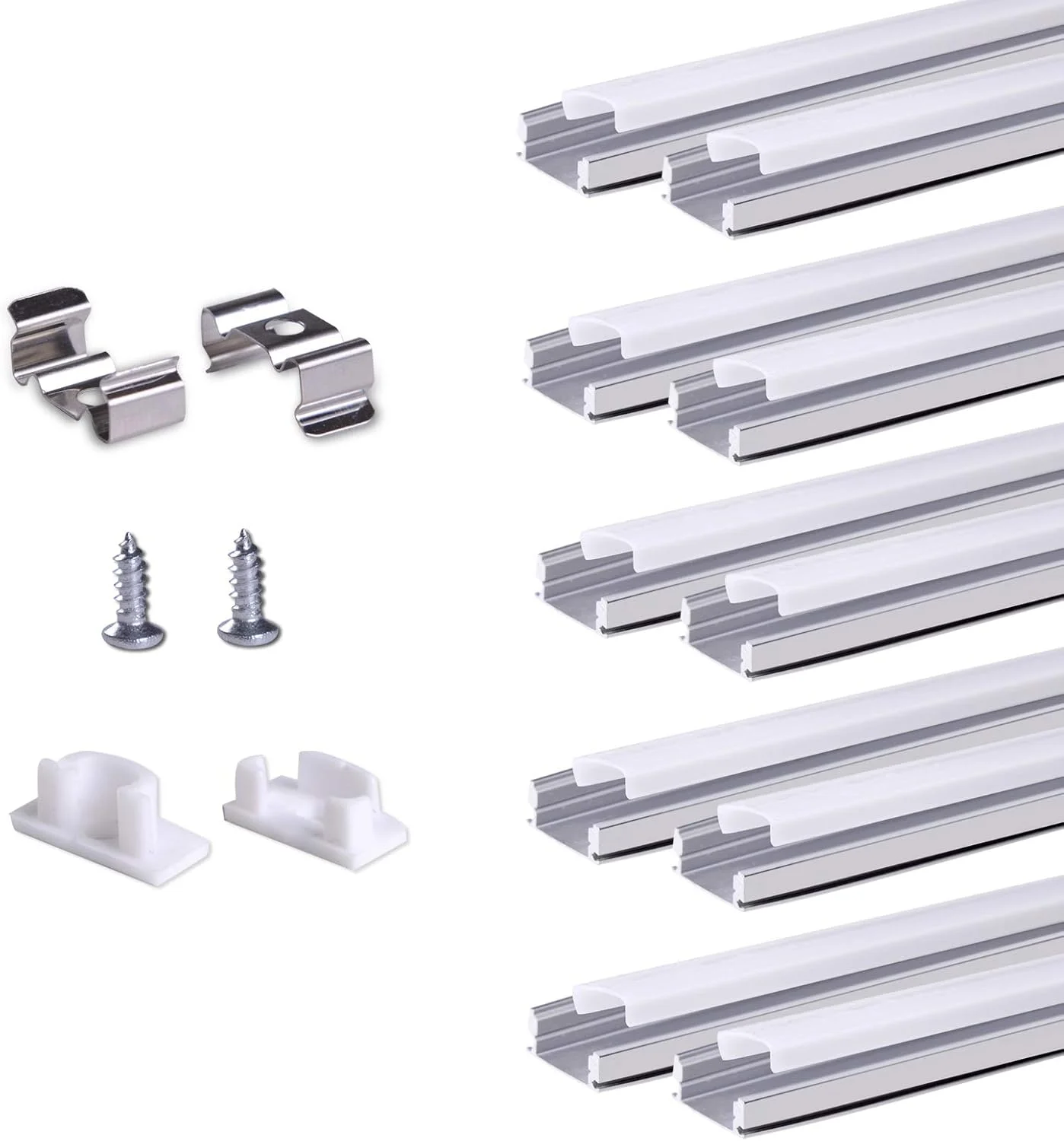 پروفیل آلومینیومی دیفیوزر LED Shine Decor برای نوارهای چراغ RGB هوشمند 12 ولت، بسته 10 عددی U شکل 1 متری نقره ای، محفظه پروفیل نصب دیواری نگهدارنده LED با پوشش شیری و لوازم جانبی کامل نصب