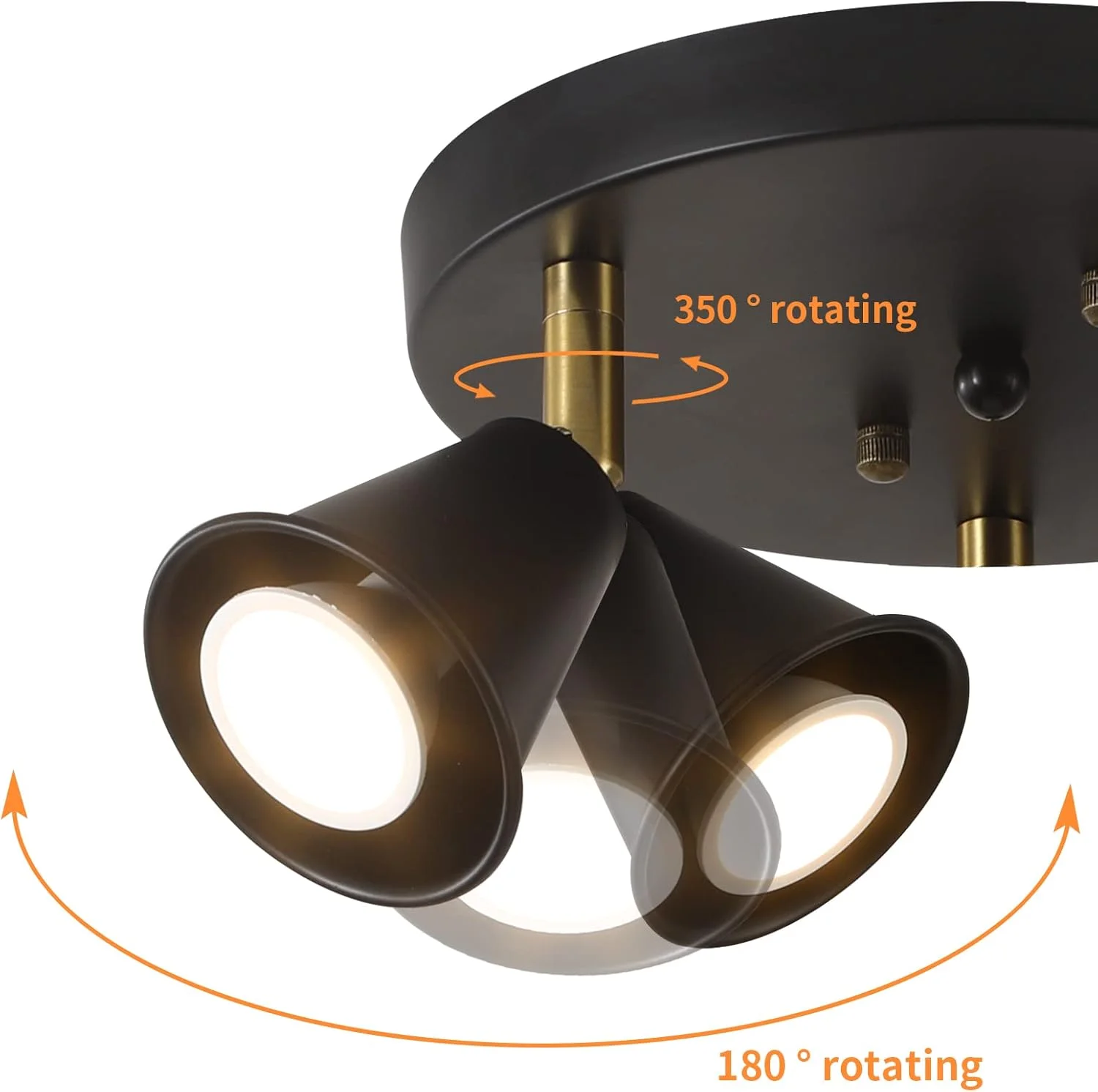 چراغ ریلی سه شاخه صنعتی SEEBLEN، چراغ سقفی گرد قابل تنظیم، چراغ آشپزخانه مدرن مشکی مناسب برای آشپزخانه، راهرو، اتاق غذاخوری، ایوان و دفتر. همراه با لامپ های GU10