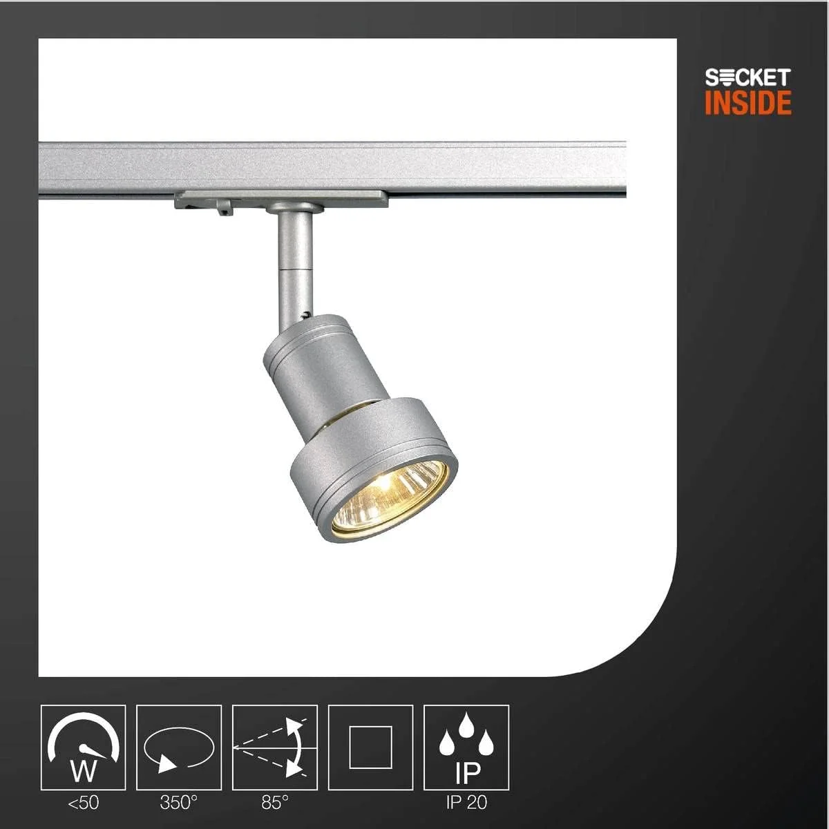 چراغ ریلی تک فاز SLV، آلومینیوم، 50 وات، خاکستری