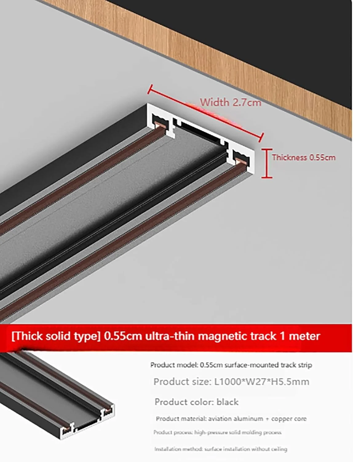 ریل مغناطیسی روکار برای چراغ های ال ای دی - ریل آلومینیومی سازگار با نورافکن های مغناطیسی، نصب آسان روی دیوار یا سقف (150 سانتی متر / 59 اینچ)
