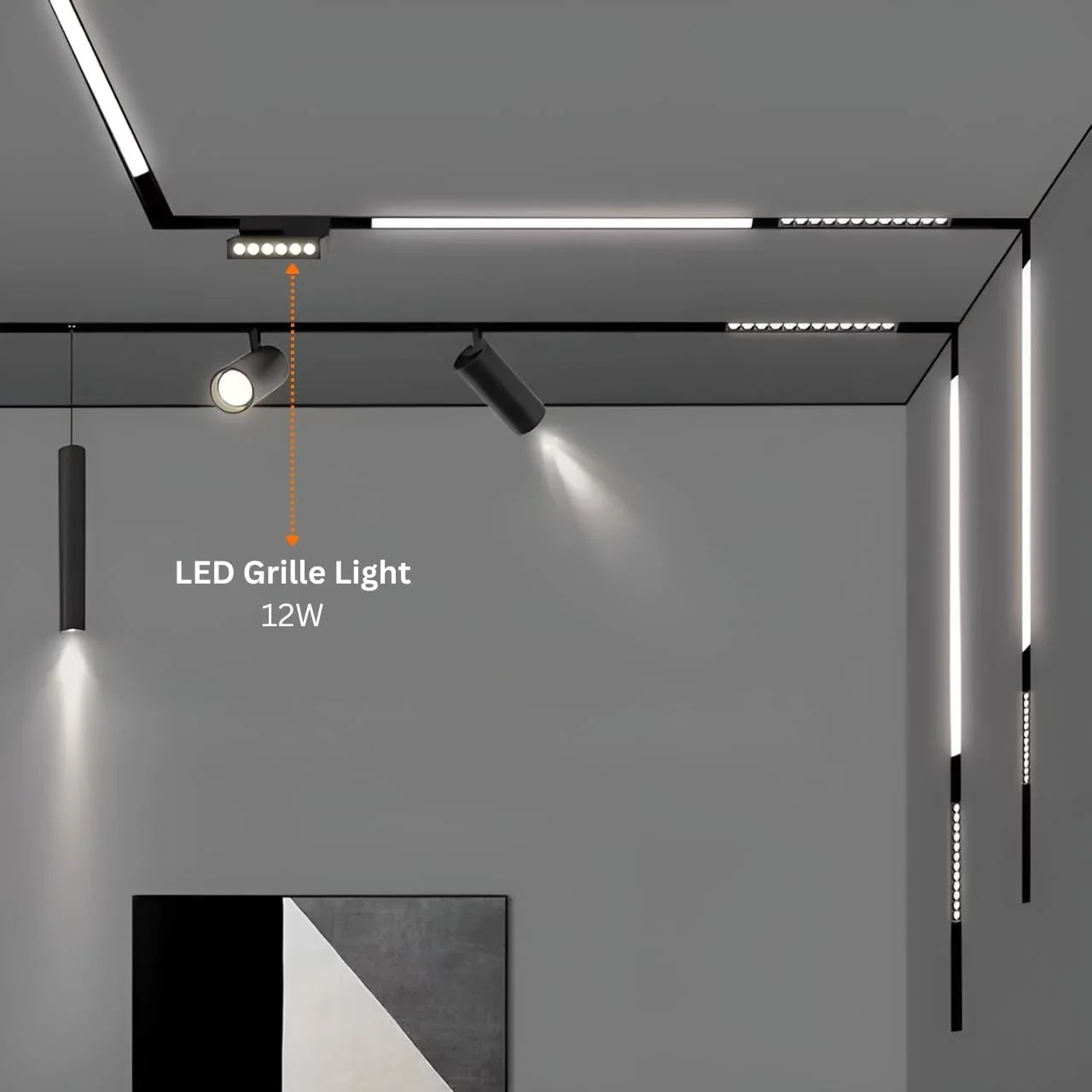 چراغ ریلی مغناطیسی تاشو 12 وات، آویز، توکار، آلومینیومی، 3000K