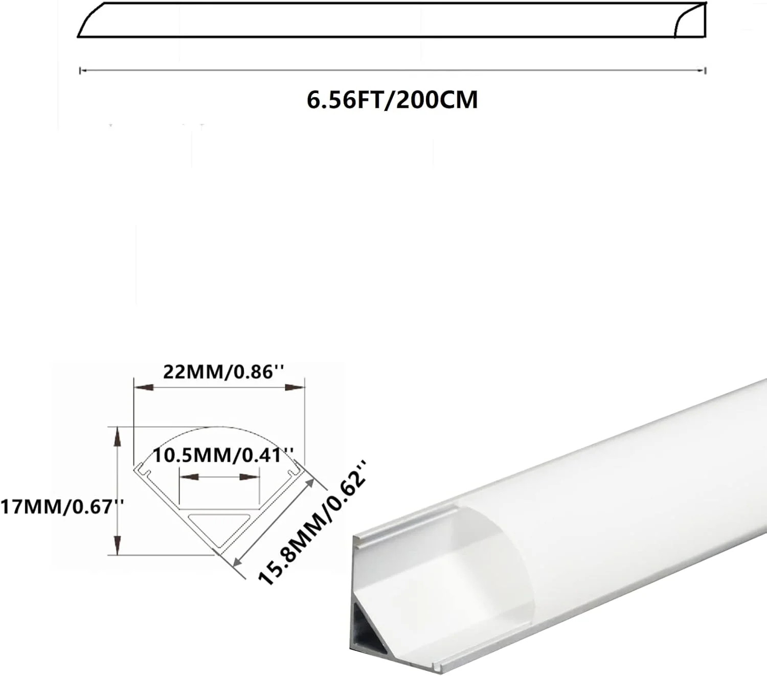 پروفیل آلومینیومی کانال نوری LED مدل V شکل، طول 200 سانتی متر، بسته 10 عددی، 16x16 میلی متر، نقره ای آنودایز شده با پوشش شیری منحنی، اتصال گوشه و سیستم نصب