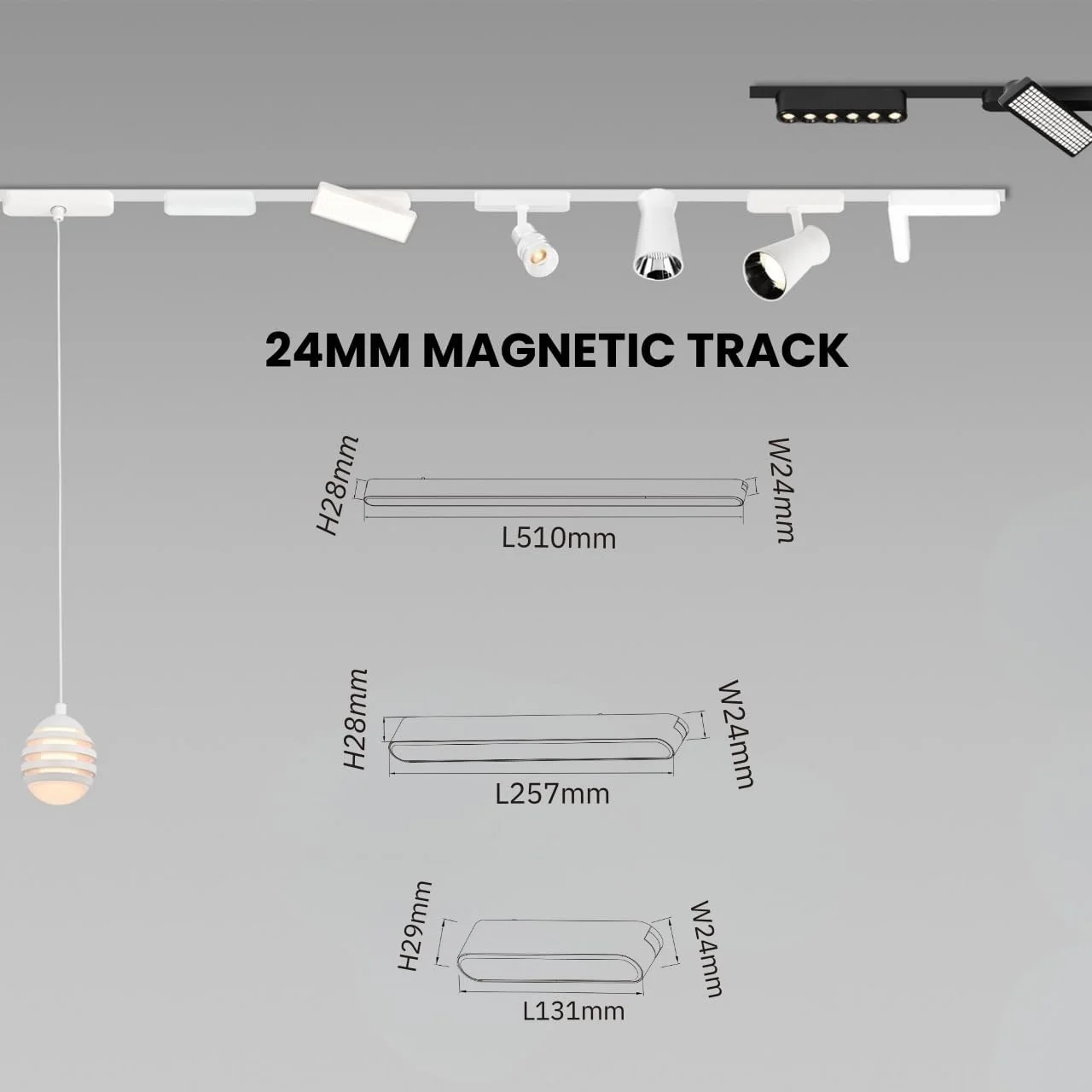 چراغ ریلی مغناطیسی فوق العاده نازک توکار آلومینیومی 24 میلی متری 3000K، 4000K (مشکی-4000K-257MM)
