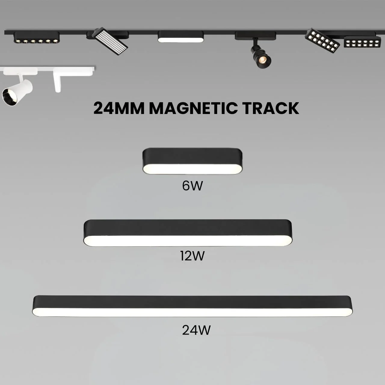 چراغ ریلی مغناطیسی فوق العاده نازک توکار آلومینیومی 24 میلی متری 3000K، 4000K (مشکی-4000K-257MM)