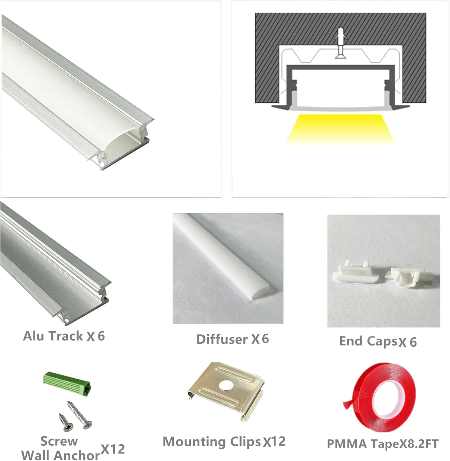 پک 6 عددی کانال دیفیوزر نوار LED توکار 1 فوت، ریل آلومینیومی 23.5X7 میلیمتری با لبه، مناسب کمد لباس، قفسه کتاب، کابینت شراب، شیار مبلمان چوبی، کم حجم یکپارچه با نوار چسب دو طرفه پک 6 عددی کانال دیفیوزر نوار LED توکار 1 فوت، ریل آلومینیومی 23.5X7 میلیمتری با لبه، مناسب کمد لباس، قفسه کتاب، کابینت شراب، شیار مبلمان چوبی، کم حجم یکپارچه با نوار چسب دو طرفه
