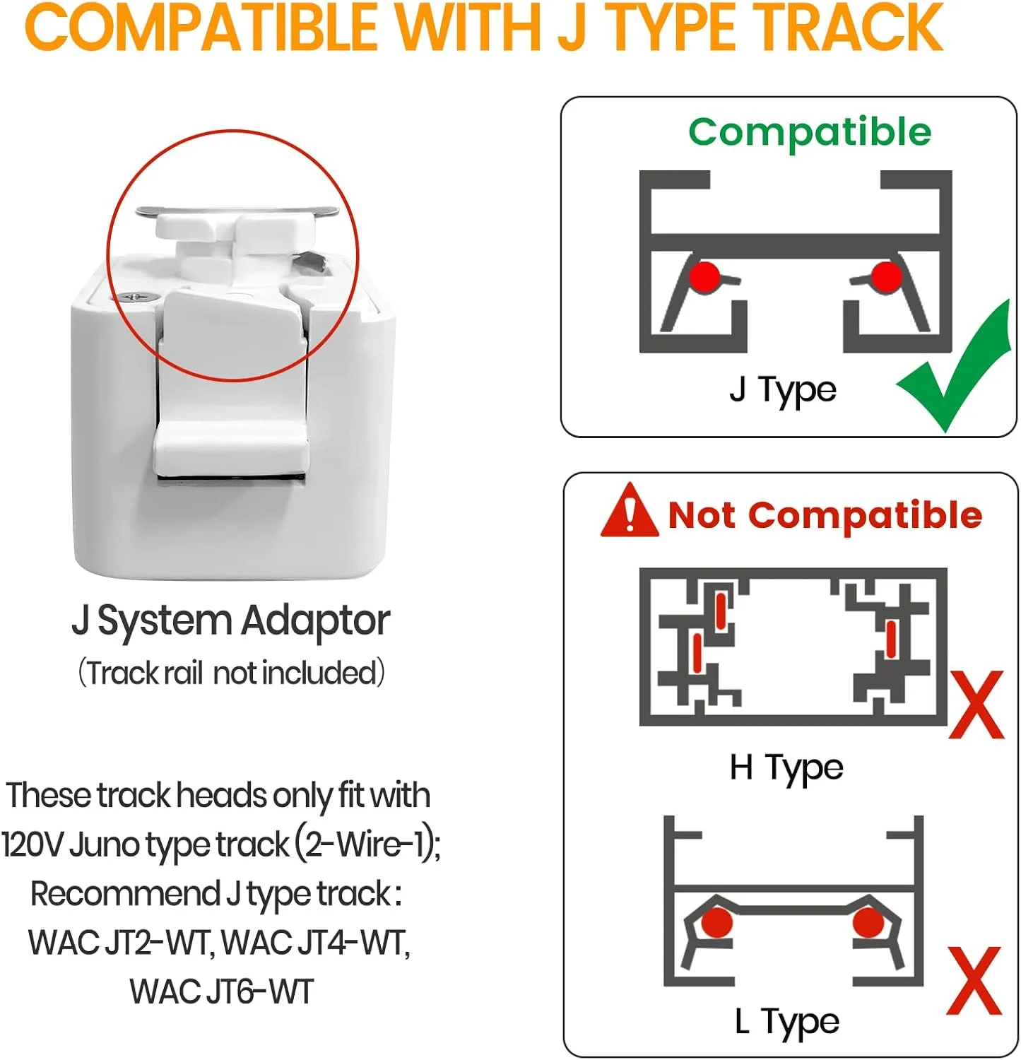 چراغ ریلی سه رنگ VANoopee نوع J، هد 20 وات برای ریل Juno - چراغ های ریلی LED روشن و دیمر پذیر 3000K 4000K 5000K، نورافکن سقفی برای نورپردازی تاکیدی، بدون سوسو، CRI90+ 36° 2000lm سفید، بسته 3 عددی