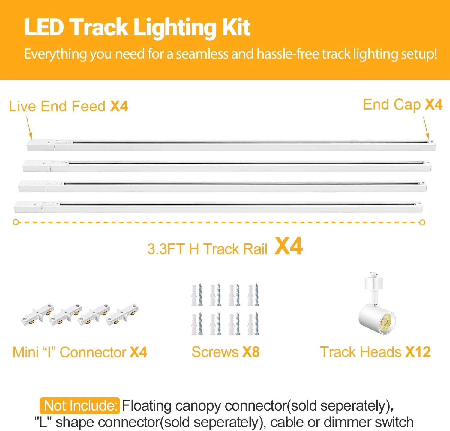 کیت نورپردازی ریلی LED با 12 چراغ و 5 رنگ، مناسب برای ریل های نوع H تا ارتفاع 4 متری، چراغ های LED دیمر دار، چراغ های ریلی مدرن آشپزخانه، نورافکن سقفی، CRI90+ 10W، 800 لومن، سفید کیت نورپردازی ریلی LED با 12 چراغ و 5 رنگ، مناسب برای ریل های نوع H تا ارتفاع 4 متری، چراغ های LED دیمر دار، چراغ های ریلی مدرن آشپزخانه، نورافکن سقفی، CRI90+ 10W، 800 لومن، سفید