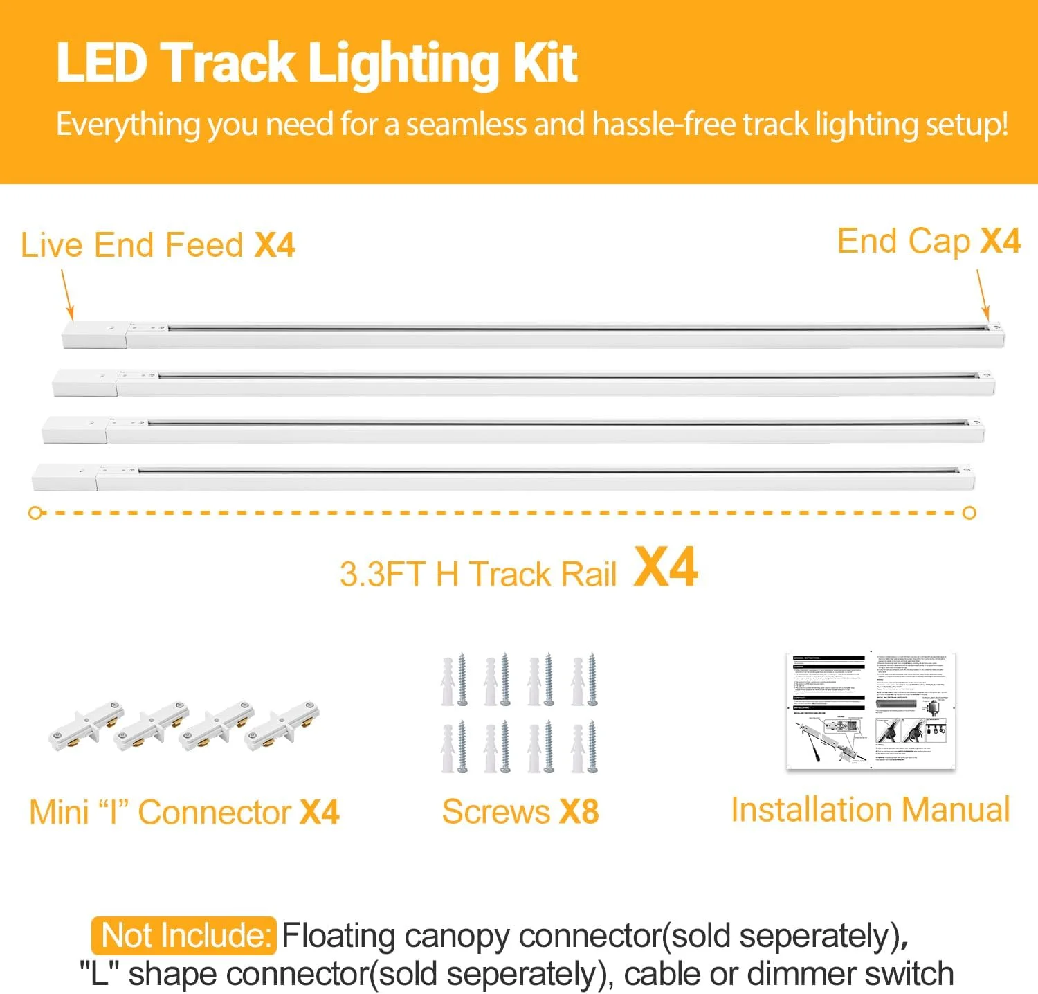 مجموعه ریل نورپردازی ترک H نوع H ونوپی ۱۳ فوتی سفید با درپوش انتهایی و اتصال دهنده برق سر زنده، سازگار با سیستم ترک H تک مداری ۱۲۰ ولت، برای سر چراغ های LED نوع H مجموعه ریل نورپردازی ترک H نوع H ونوپی ۱۳ فوتی سفید با درپوش انتهایی و اتصال دهنده برق سر زنده، سازگار با سیستم ترک H تک مداری ۱۲۰ ولت، برای سر چراغ های LED نوع H