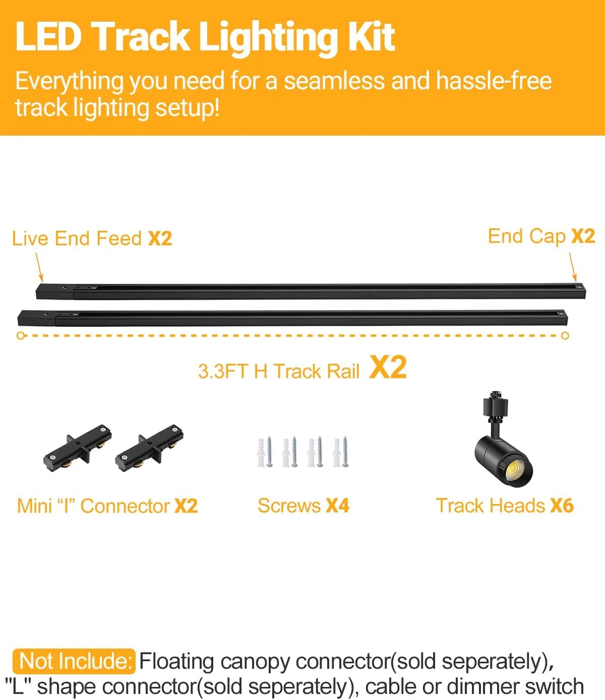 کیت نورپردازی ریلی LED سه رنگ VANoopee با قابلیت زوم 6 چراغ با ریل 2 متری نوع H، چراغ های ریلی LED دیمر دار، چراغ های ریلی مدرن