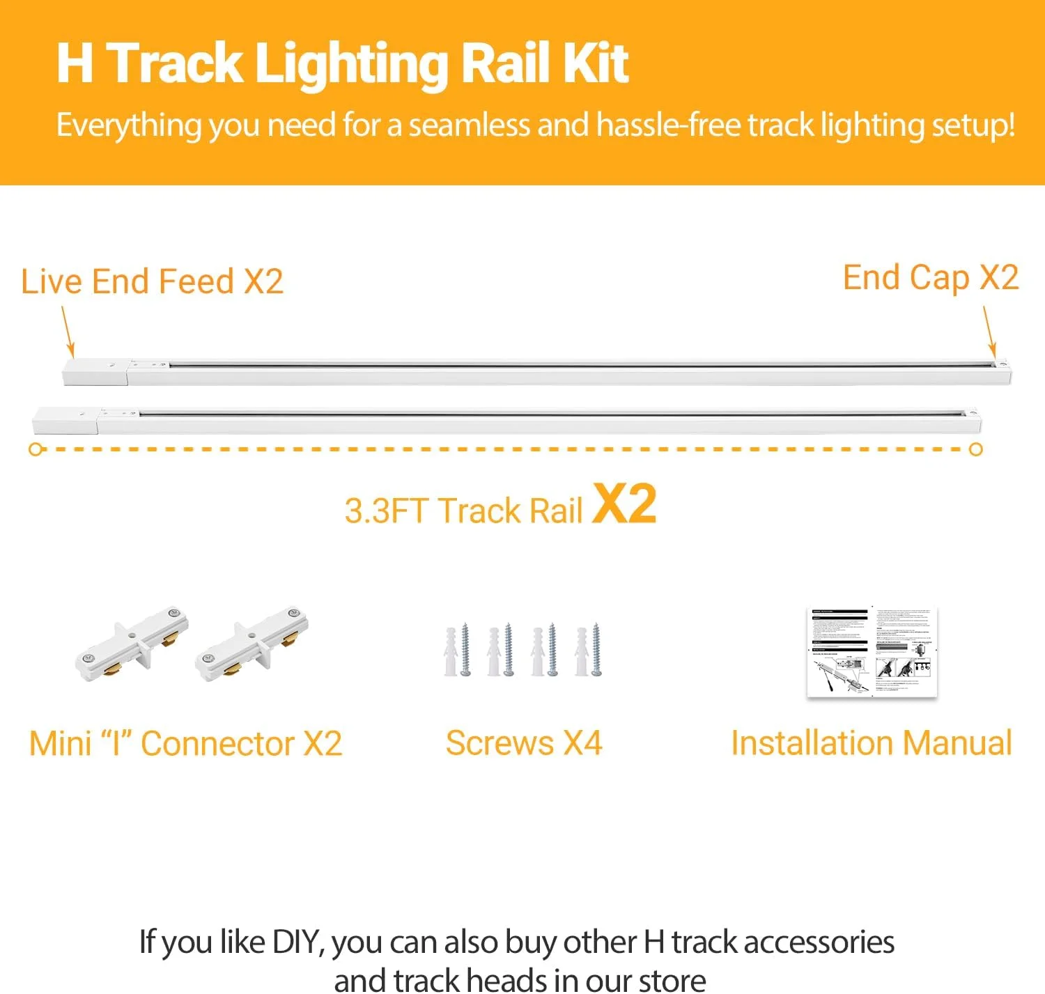 کیت ریل نورپردازی H مدل VANoopee، ریل های 2 متری نوع H سفید با درپوش انتهایی و اتصال دهنده تغذیه زنده، سازگار با سیستم تک مداره 120 ولت H، برای چراغ های ریلی LED نوع H کیت ریل نورپردازی H مدل VANoopee، ریل های 2 متری نوع H سفید با درپوش انتهایی و اتصال دهنده تغذیه زنده، سازگار با سیستم تک مداره 120 ولت H، برای چراغ های ریلی LED نوع H