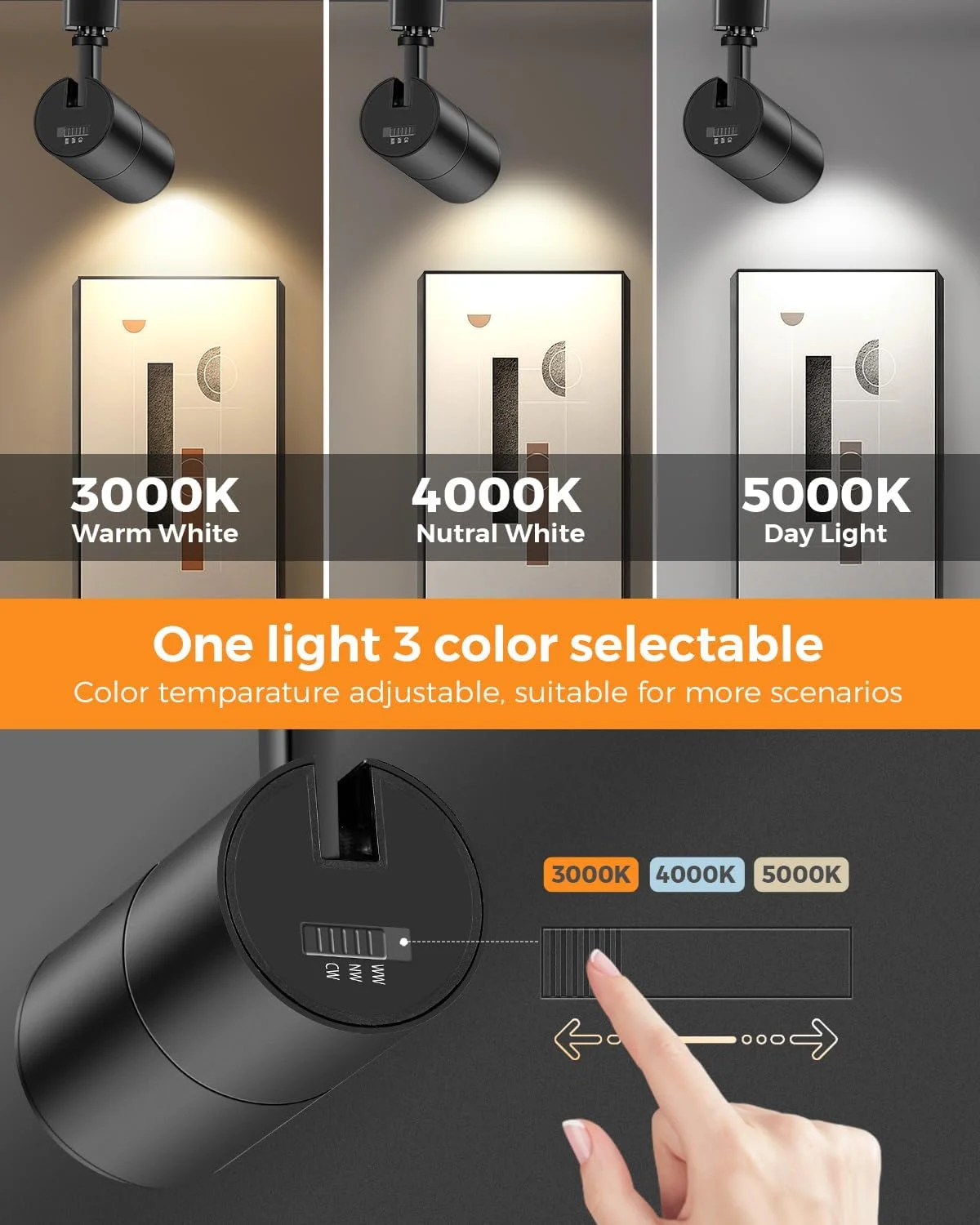 VANoopee - چراغ های ریلی LED سه رنگ 10 وات زوم دار نوع H، چراغ سقفی دیمر پذیر، نورپردازی تزئینی هنری، 3000K 4000K 5000K، قابل تنظیم، CRI90+ 15°-60° 1000 لومن، مشکی، بسته 4 عددی VANoopee - چراغ های ریلی LED سه رنگ 10 وات زوم دار نوع H، چراغ سقفی دیمر پذیر، نورپردازی تزئینی هنری، 3000K 4000K 5000K، قابل تنظیم، CRI90+ 15°-60° 1000 لومن، مشکی، بسته 4 عددی