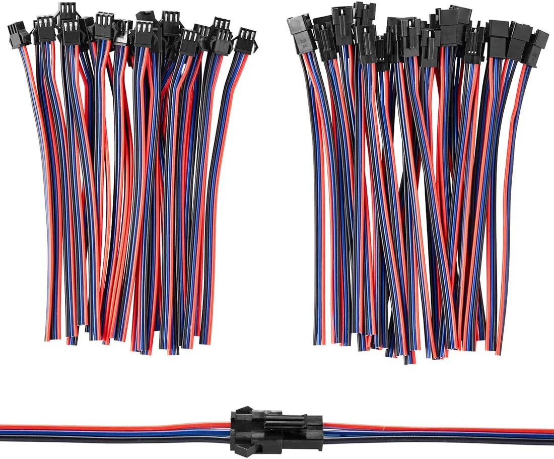 اتصال دهنده 3 پین، اتصال دهنده LED، پلاگین اتصال دهنده نر و ماده میکرو، سیم کابل اتصال دهنده ترمینال مشکی قرمز با 20AWG 15CM برای نوار نور LED (25 جفت)