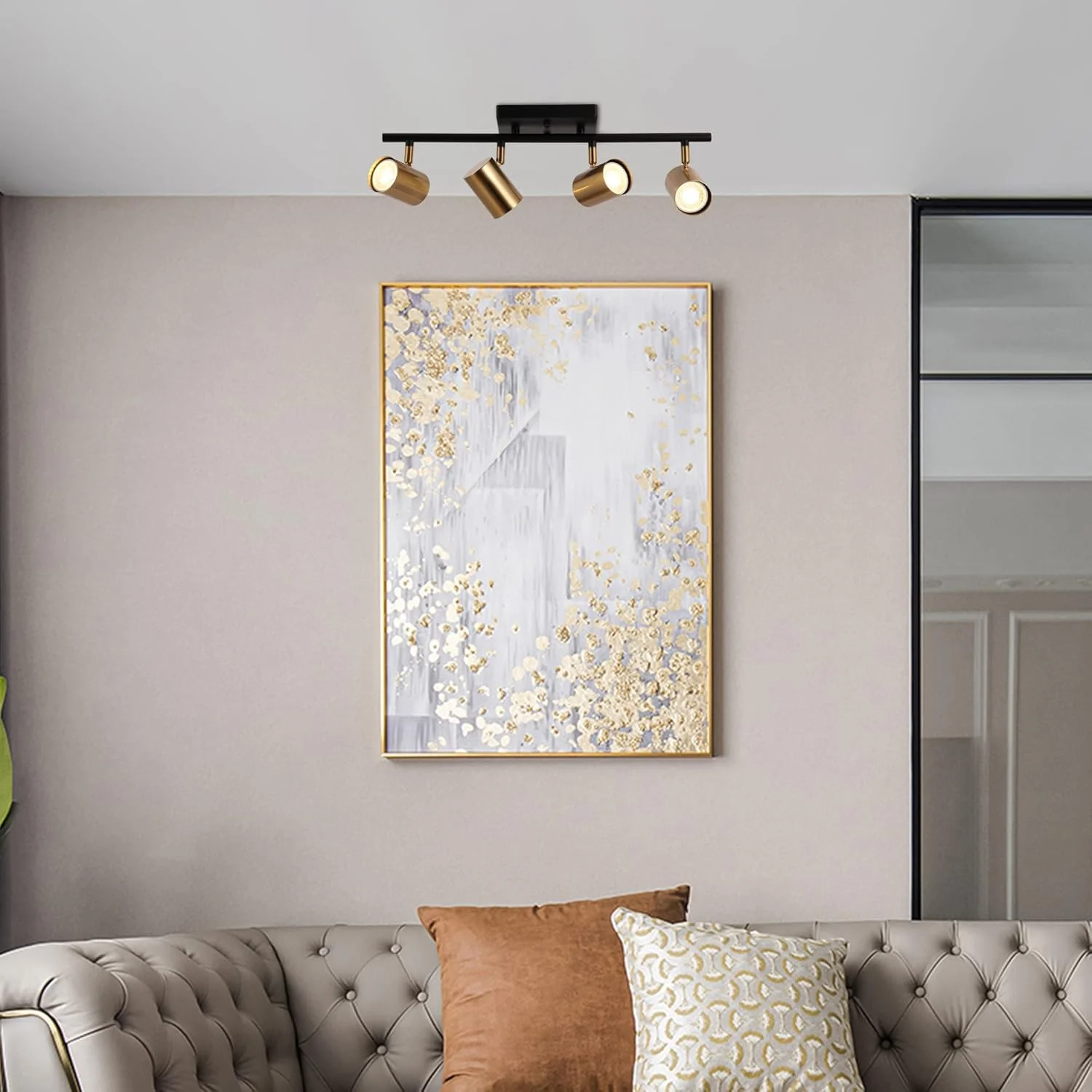 چراغ ریلی ZEVNI، چراغ سقفی نیمه فرورفته طلایی مشکی 4 لامپ، چراغ های ریلی سقفی با سر های قابل تنظیم