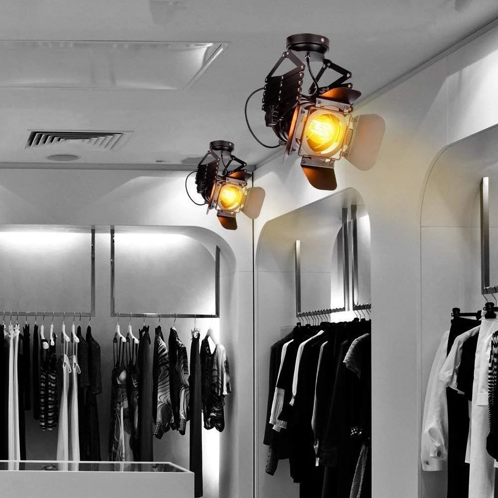 چراغ سقفی وینتیج مدل E27، چراغ دیواری صنعتی قابل تنظیم فلزی، مناسب برای کافه و اتاق غذاخوری