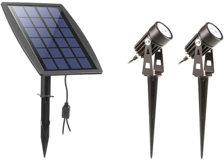 چراغ های خورشیدی 6 وات باغی با نور سفید گرم، ضد آب IP65، بسته 2 عددی چراغ های LED خورشیدی بیرونی. زاویه قابل تنظیم 270 درجه، شارژ در روز (6-8 ساعت)، روشن شدن خودکار در شب (7-8 ساعت)