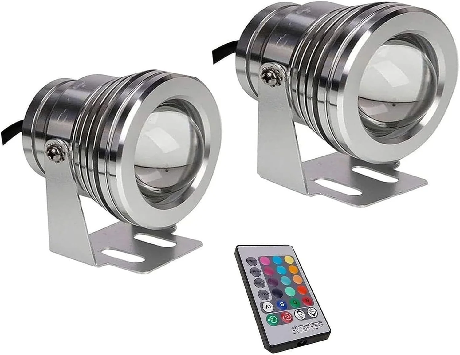 ست 2 عددی چراغ فواره LED غوطه ور 10 واتی - چراغ برکه LED، چراغ استخری ضد آب IP68، با نورافکن های کنترل از راه دور، برای روشنایی باغ، آکواریوم، استخر و تراس