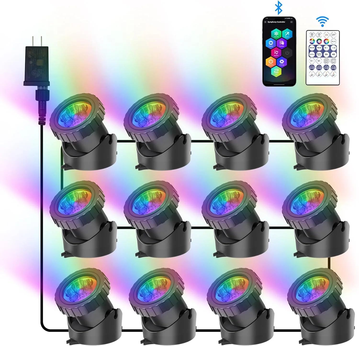 چراغ های برکه زیر آب RGB، چراغ های LED فوق العاده روشن زیر آب برای فواره های منظره رنگارنگ، کنترل برنامه بلوتوث، ضد آب IP68، برای آکواریوم ماهی باغ