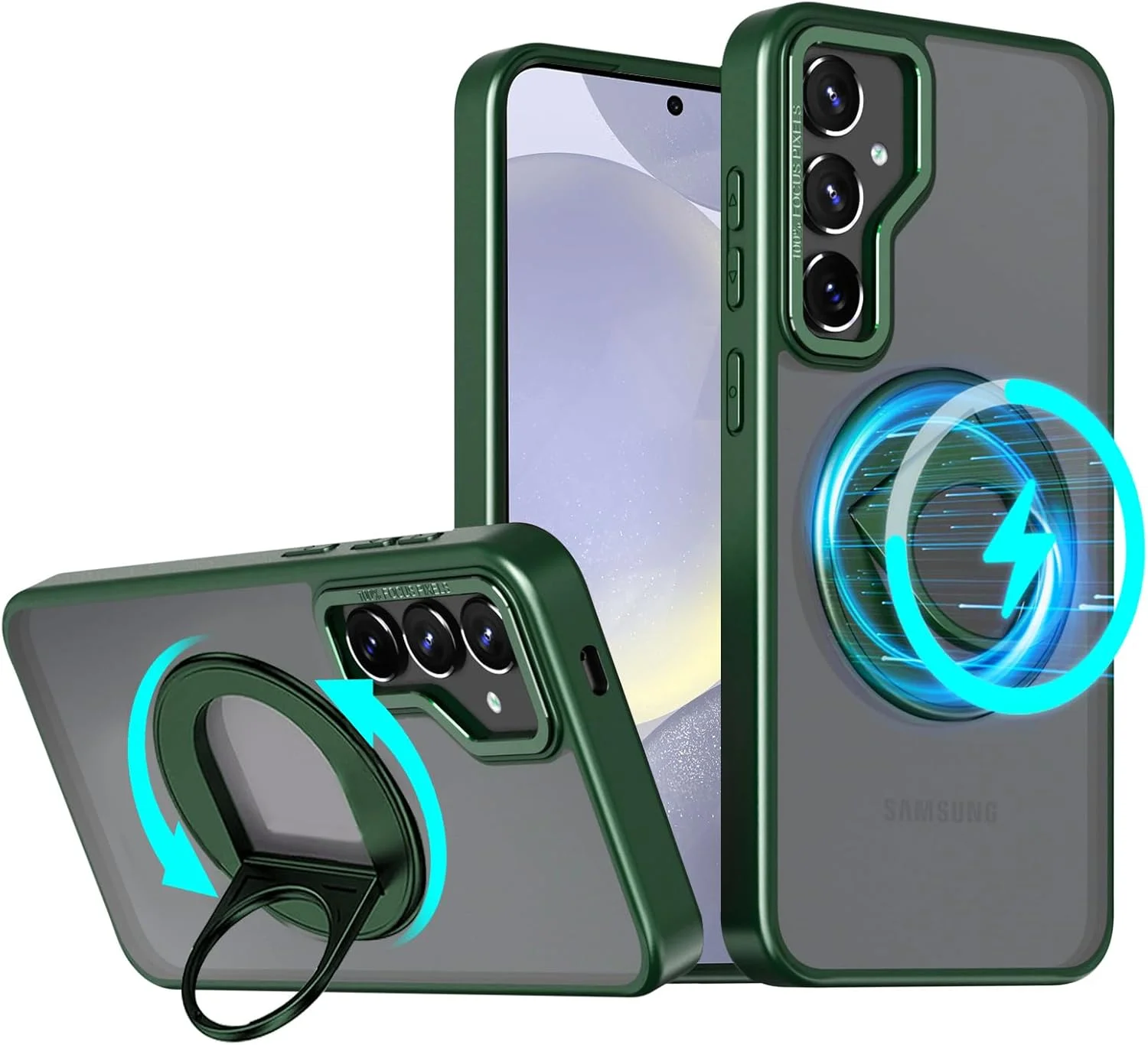 قاب گوشی موبایل سازگار با سامسونگ گلکسی S24+ / S24 پلاس 5G مدل 2024، طراحی شده با استند چرخان مغناطیسی [سازگار با Magsafe]، شفاف مات، مناسب برای سامسونگ S24+ / S24 پلاس 6.7 اینچ - سبز