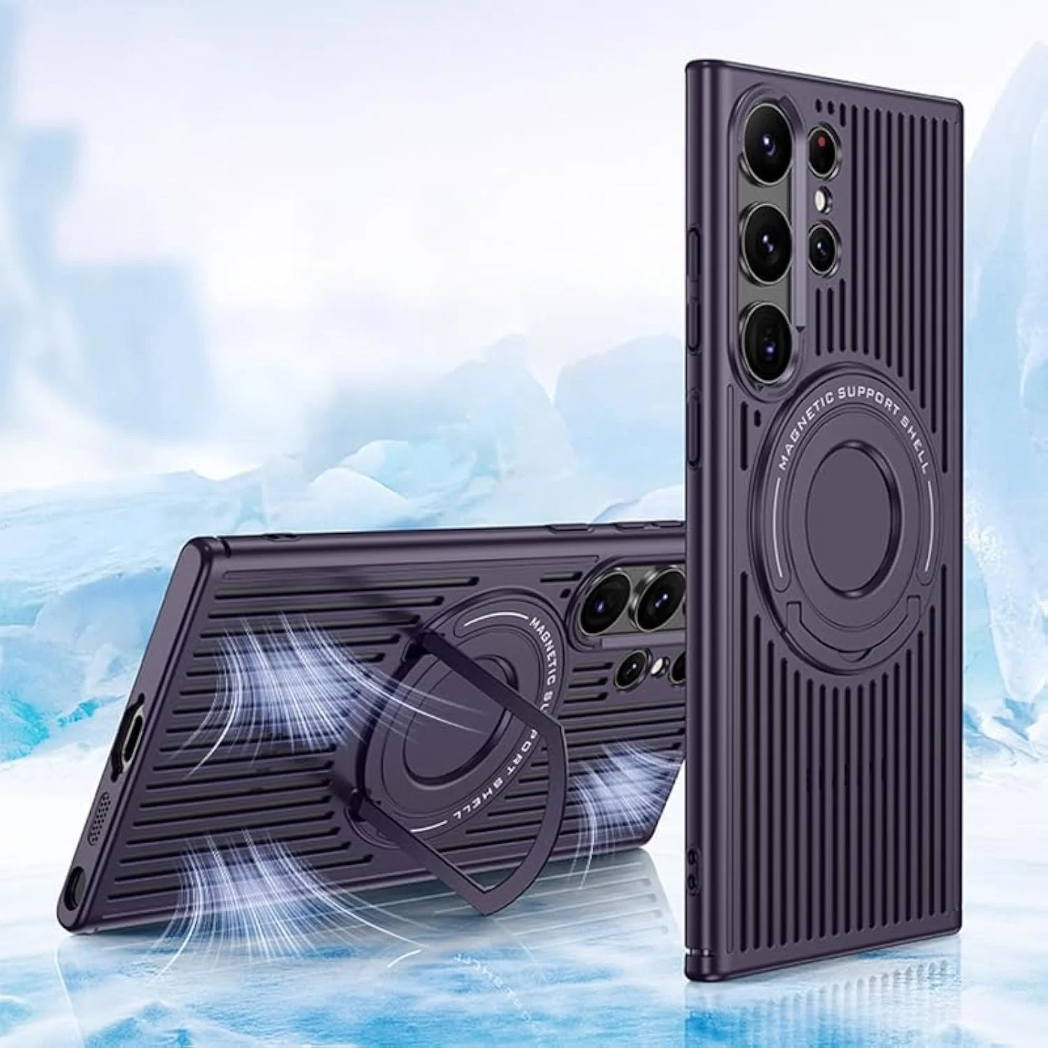 قاب گوشی خنک کننده با حلقه مغناطیسی مگ-سیف برای سامسونگ گلکسی S23 Ultra 5G (بنفش)