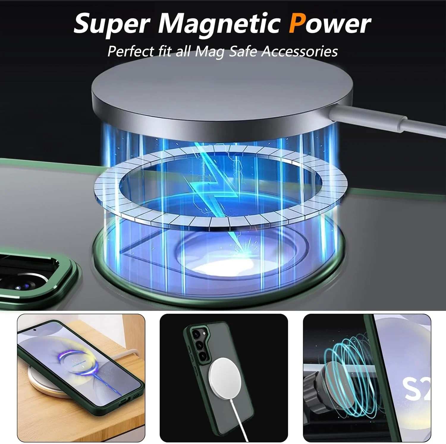 قاب گوشی موبایل سازگار با سامسونگ گلکسی S24+ / S24 پلاس 5G مدل 2024، طراحی شده با استند چرخان مغناطیسی [سازگار با Magsafe]، شفاف مات، مناسب برای سامسونگ S24+ / S24 پلاس 6.7 اینچ - سبز