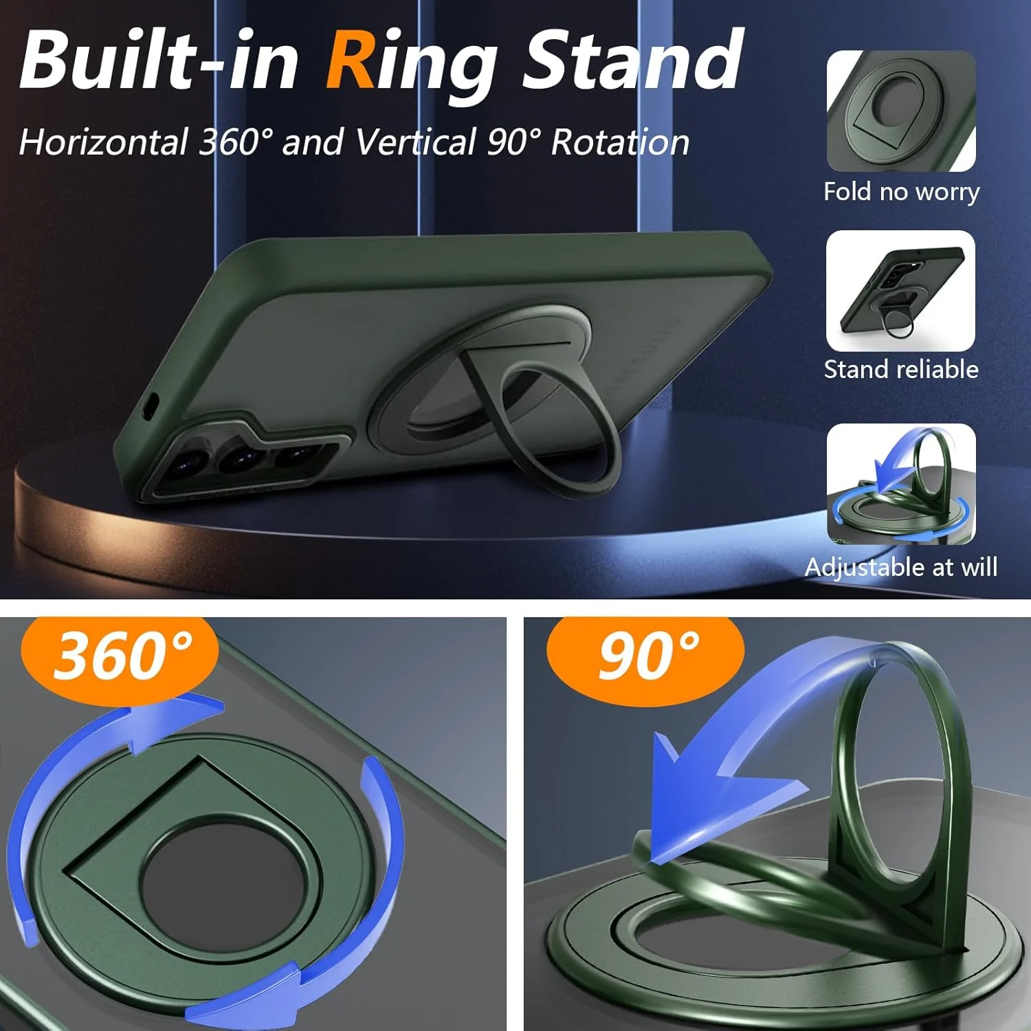 قاب گوشی موبایل سازگار با سامسونگ گلکسی S24+ / S24 پلاس 5G مدل 2024، طراحی شده با استند چرخان مغناطیسی [سازگار با Magsafe]، شفاف مات، مناسب برای سامسونگ S24+ / S24 پلاس 6.7 اینچ - سبز