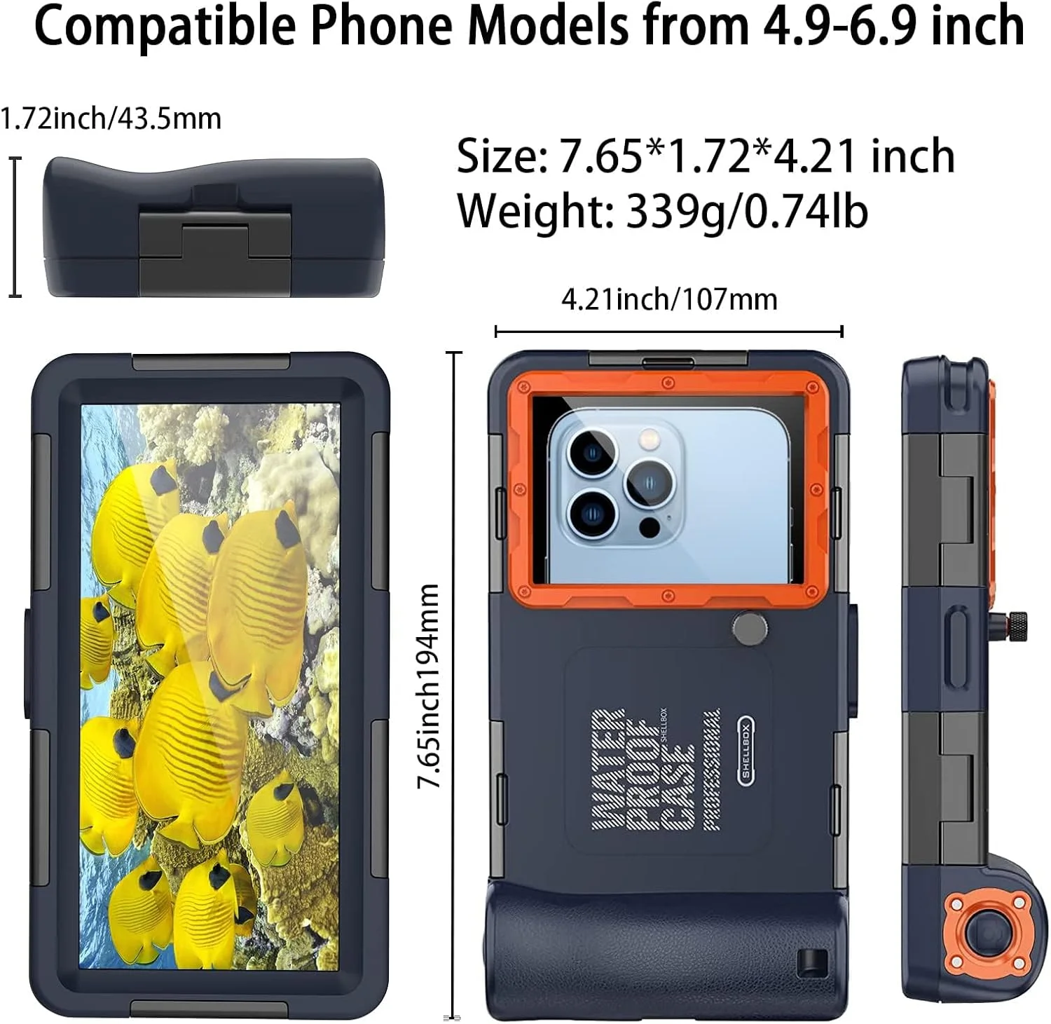 قاب محافظ ضد آب ارتقا یافته گوشی موبایل NALACAL، قاب حرفه ای جهانی زیر آب برای آیفون سامسونگ، عمق 15 متر، نارنجی قاب محافظ ضد آب ارتقا یافته گوشی موبایل NALACAL، قاب حرفه ای جهانی زیر آب برای آیفون سامسونگ، عمق 15 متر، نارنجی