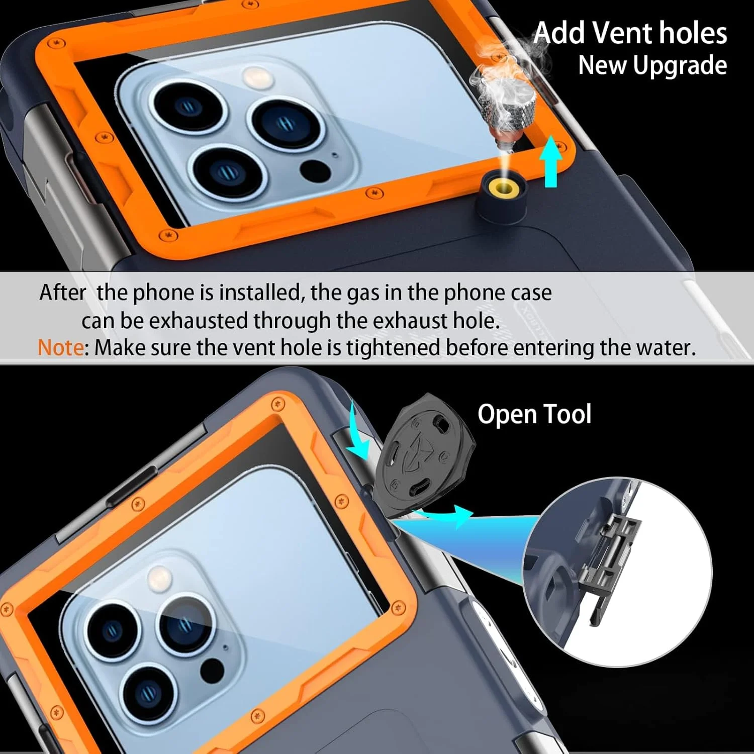 قاب محافظ ضد آب ارتقا یافته گوشی موبایل NALACAL، قاب حرفه ای جهانی زیر آب برای آیفون سامسونگ، عمق 15 متر، نارنجی قاب محافظ ضد آب ارتقا یافته گوشی موبایل NALACAL، قاب حرفه ای جهانی زیر آب برای آیفون سامسونگ، عمق 15 متر، نارنجی