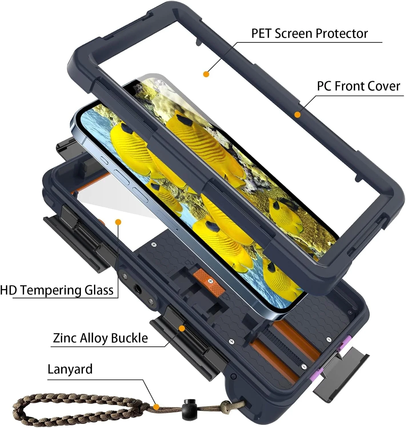 قاب محافظ ضد آب ارتقا یافته گوشی موبایل NALACAL، قاب حرفه ای جهانی زیر آب برای آیفون سامسونگ، عمق 15 متر، نارنجی قاب محافظ ضد آب ارتقا یافته گوشی موبایل NALACAL، قاب حرفه ای جهانی زیر آب برای آیفون سامسونگ، عمق 15 متر، نارنجی