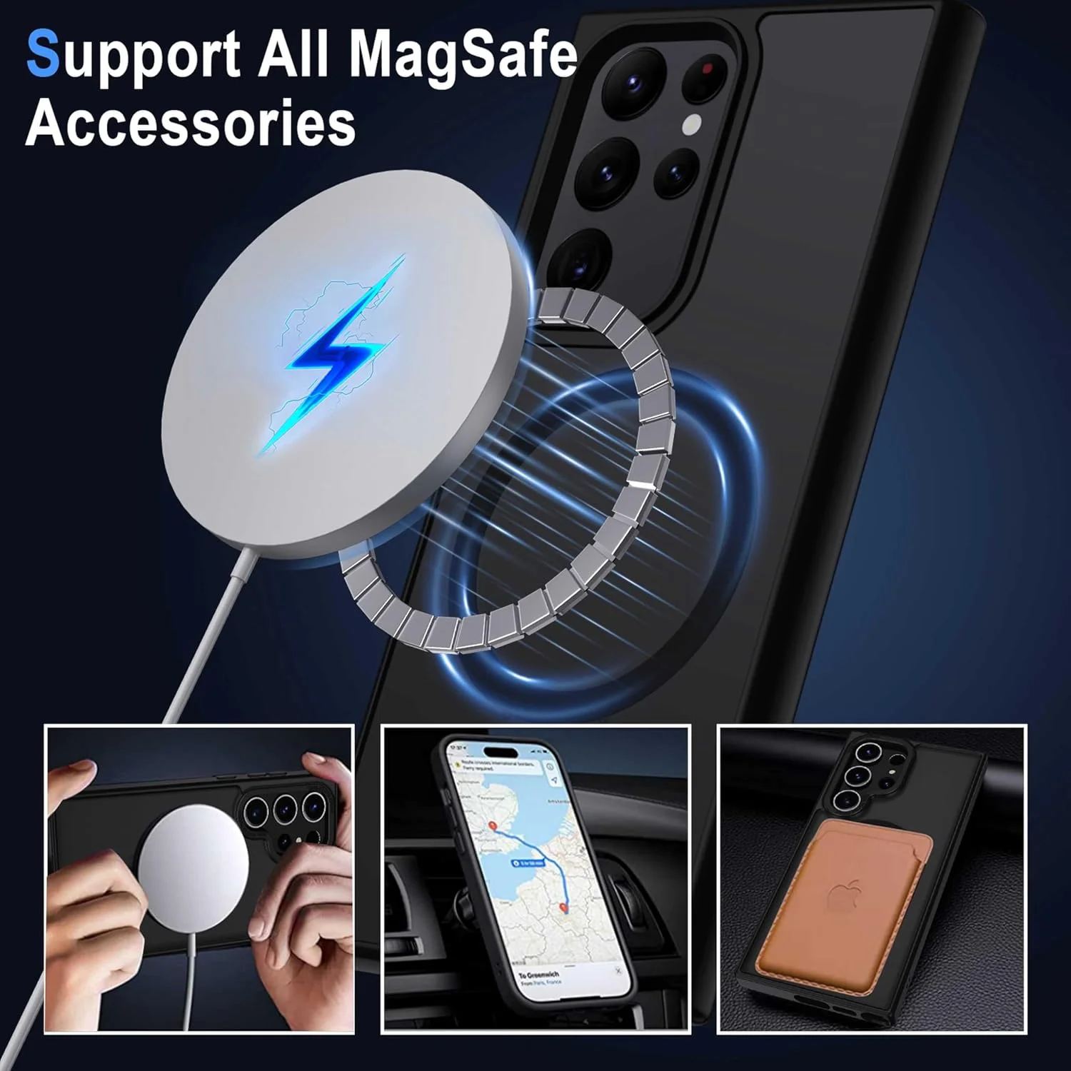 کاور مگنتی XTCASE برای گوشی سامسونگ گلکسی S22 Ultra، سازگار با Magsafe، کاور مات نیمه شفاف برای گوشی سامسونگ گلکسی S22 Ultra 5G، پشت PC ضد خش + بامپر TPU، مشکی