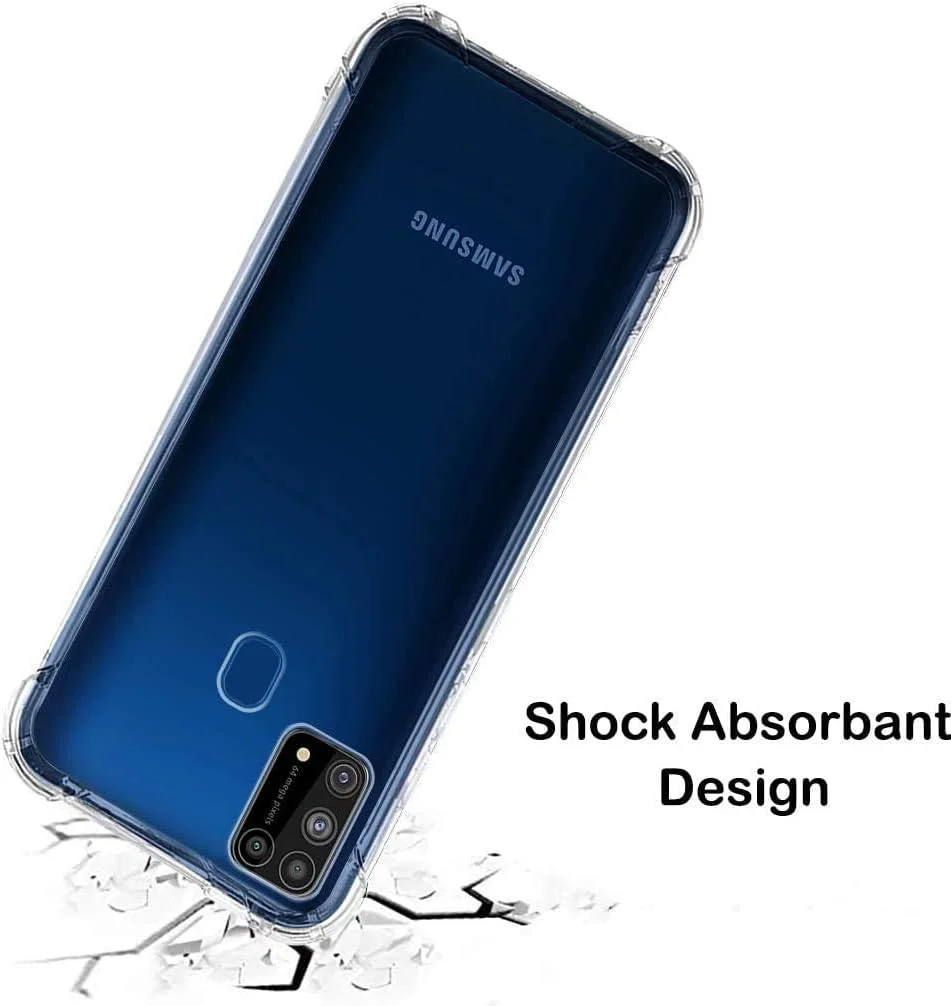 کاور شفاف سازگار با گوشی سامسونگ گلکسی M31 + محافظ صفحه نمایش برای M31 [ضد ضربه] [ضد خش] [محافظت درجه نظامی] – کاور بامپر TPU شفاف