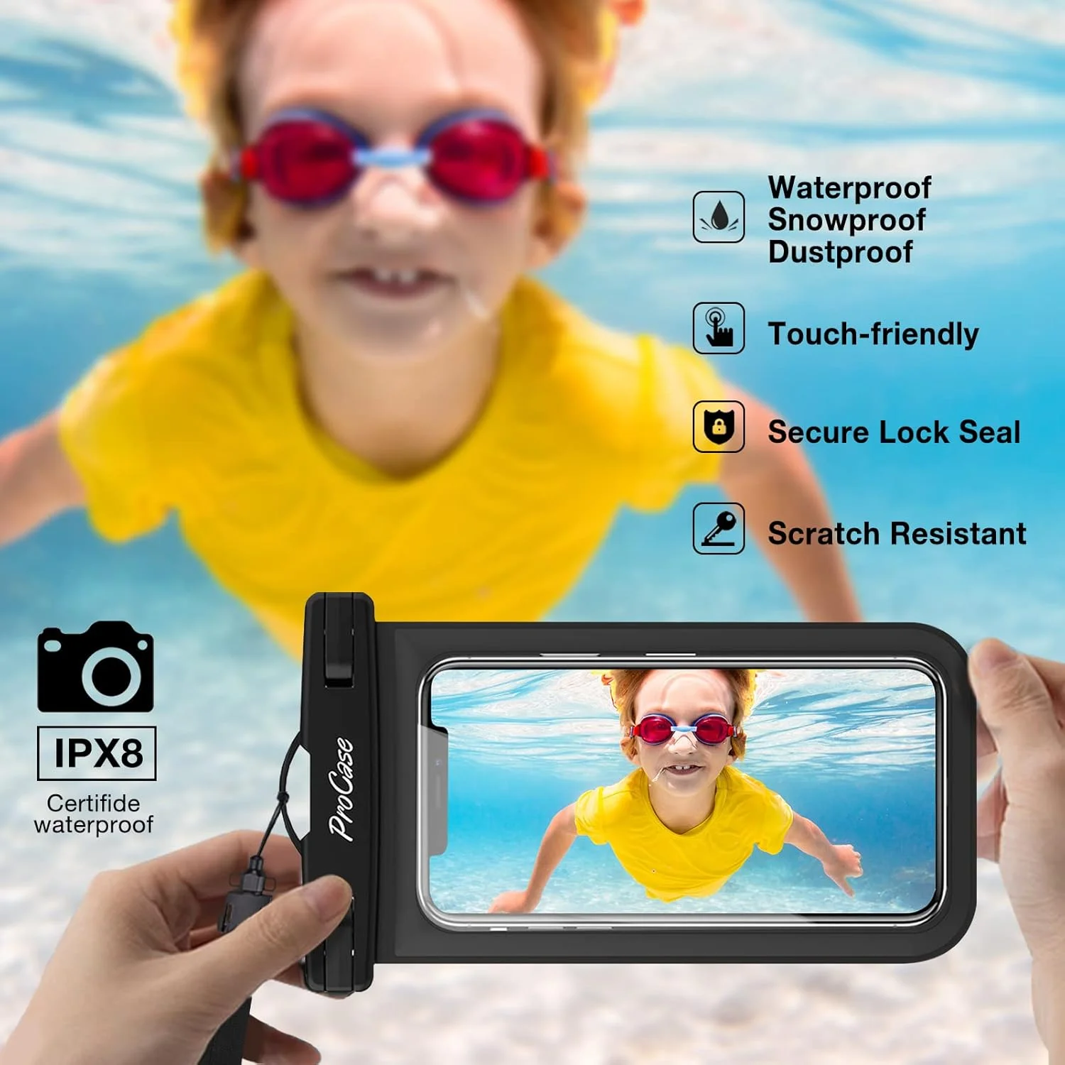 کیف محافظ ضد آب گوشی موبایل ProCase، مناسب برای گوشی های تا 7 اینچ - مشکی (دو عددی) کیف محافظ ضد آب گوشی موبایل ProCase، مناسب برای گوشی های تا 7 اینچ - مشکی (دو عددی)