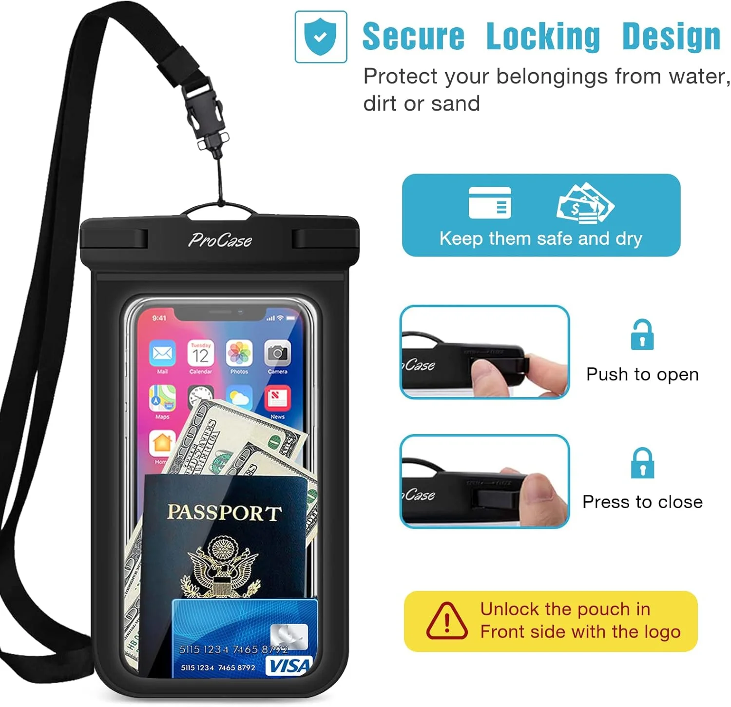 کیف محافظ ضد آب گوشی موبایل ProCase، مناسب برای گوشی های تا 7 اینچ - مشکی (دو عددی) کیف محافظ ضد آب گوشی موبایل ProCase، مناسب برای گوشی های تا 7 اینچ - مشکی (دو عددی)