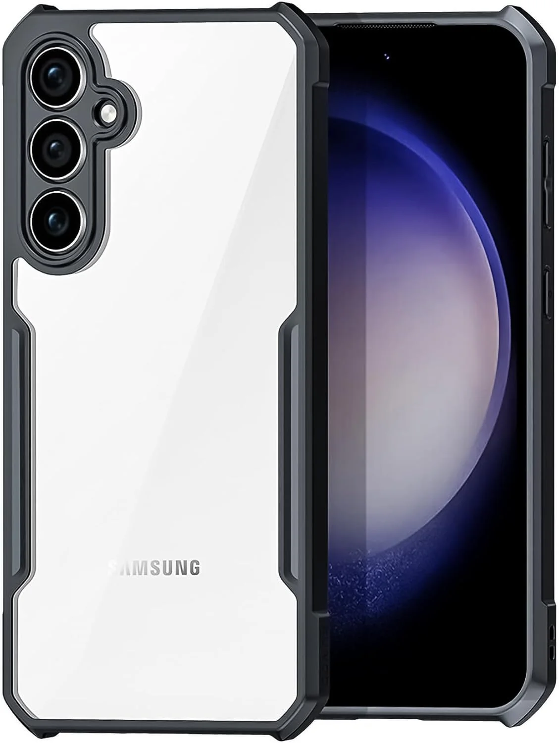 قاب محافظ گوشی سامسونگ گلکسی A55، محافظ لنز دوربین، کاور پشتی گوشی موبایل TPU ضد ضربه با بالشتک هوا، ضد زردی، باریک و محافظ (مشکی شفاف)