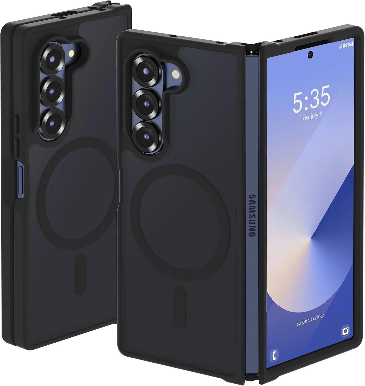 قاب محافظ سامسونگ گلکسی فولد 7: ضد ضربه مغناطیسی با درجه نظامی - پوشش محافظ ناهموار ضد لغزش با لبه های برجسته - روکش مات برای ماجراجویی در فضای باز (مشکی، فولد 7)