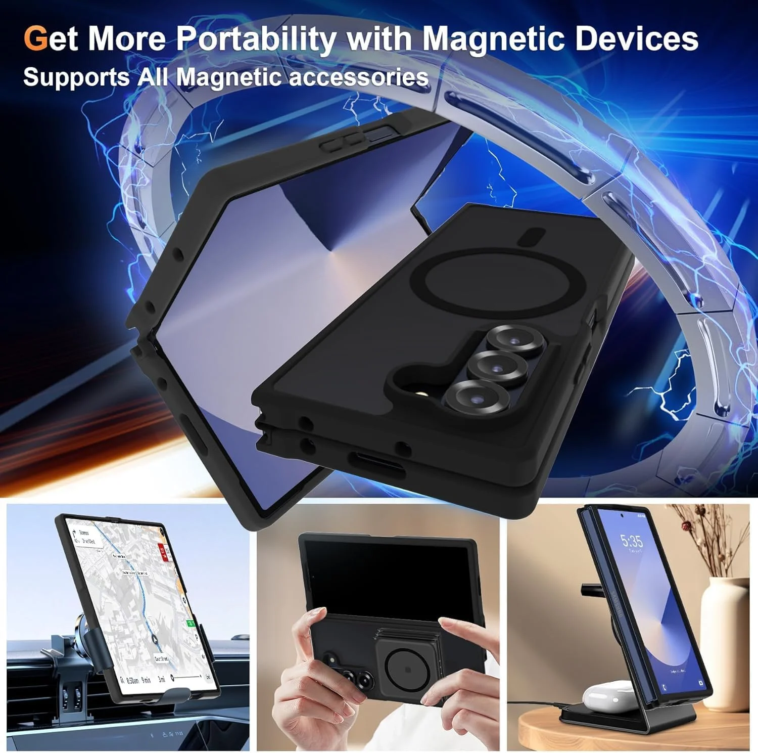 قاب محافظ سامسونگ گلکسی فولد 7: ضد ضربه مغناطیسی با درجه نظامی - پوشش محافظ ناهموار ضد لغزش با لبه های برجسته - روکش مات برای ماجراجویی در فضای باز (مشکی، فولد 7) قاب محافظ سامسونگ گلکسی فولد 7: ضد ضربه مغناطیسی با درجه نظامی - پوشش محافظ ناهموار ضد لغزش با لبه های برجسته - روکش مات برای ماجراجویی در فضای باز (مشکی، فولد 7)