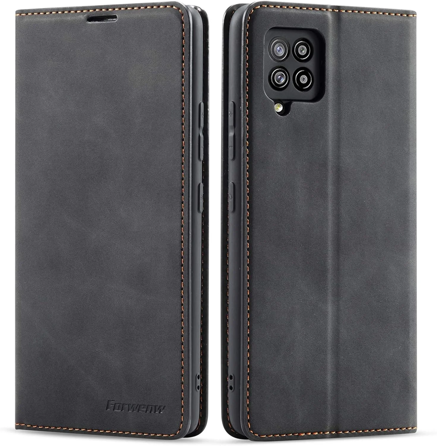 کیف چرمی تاشو محافظ گوشی EYZUTAK برای سامسونگ گلکسی A12 5G، کاور محافظ موبایل با استند، جای کارت، بست مغناطیسی و ضد ضربه - مشکی