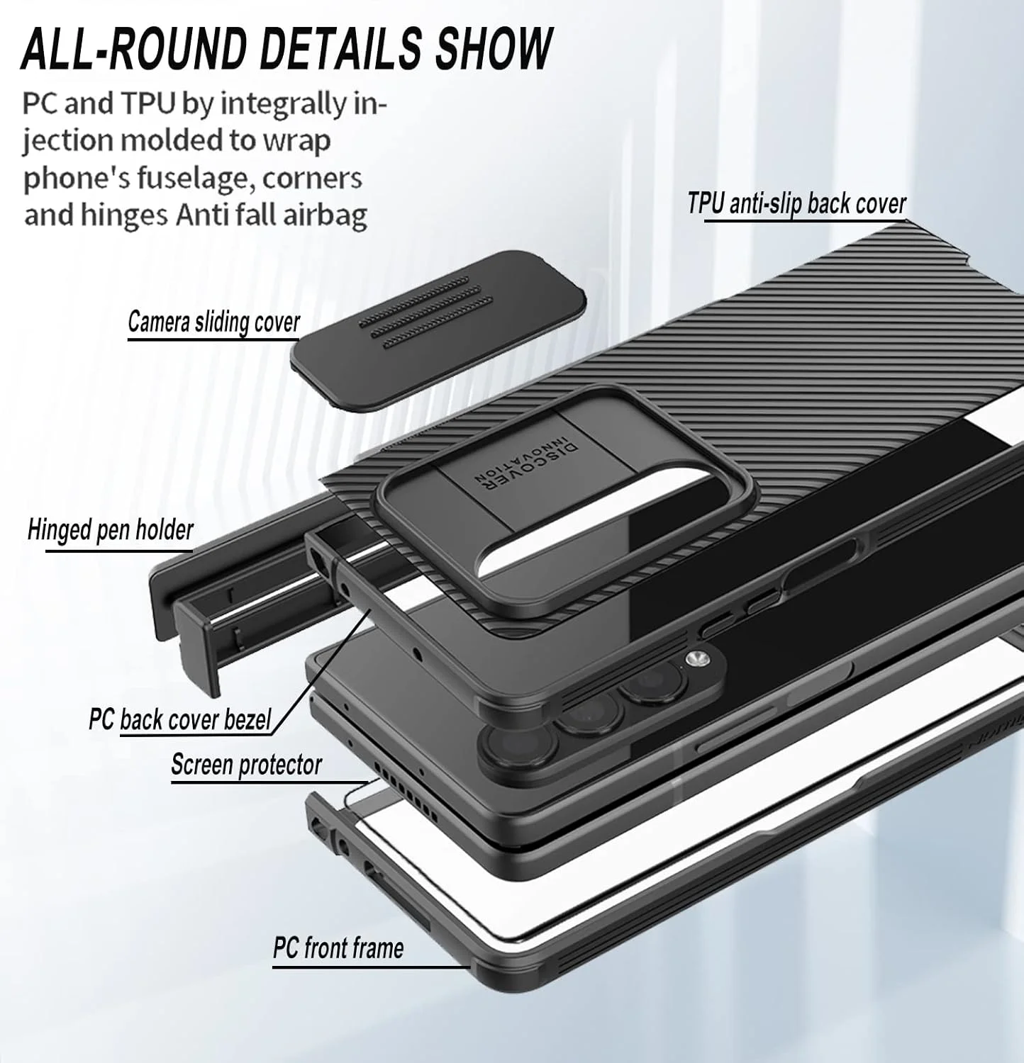 قاب محافظ گوشی سامسونگ گلکسی زد فولد 4 به همراه جای قلم و محافظ لنز کشویی و محافظ صفحه نمایش و استند (مشکی به همراه قلم) قاب محافظ گوشی سامسونگ گلکسی زد فولد 4 به همراه جای قلم و محافظ لنز کشویی و محافظ صفحه نمایش و استند (مشکی به همراه قلم)